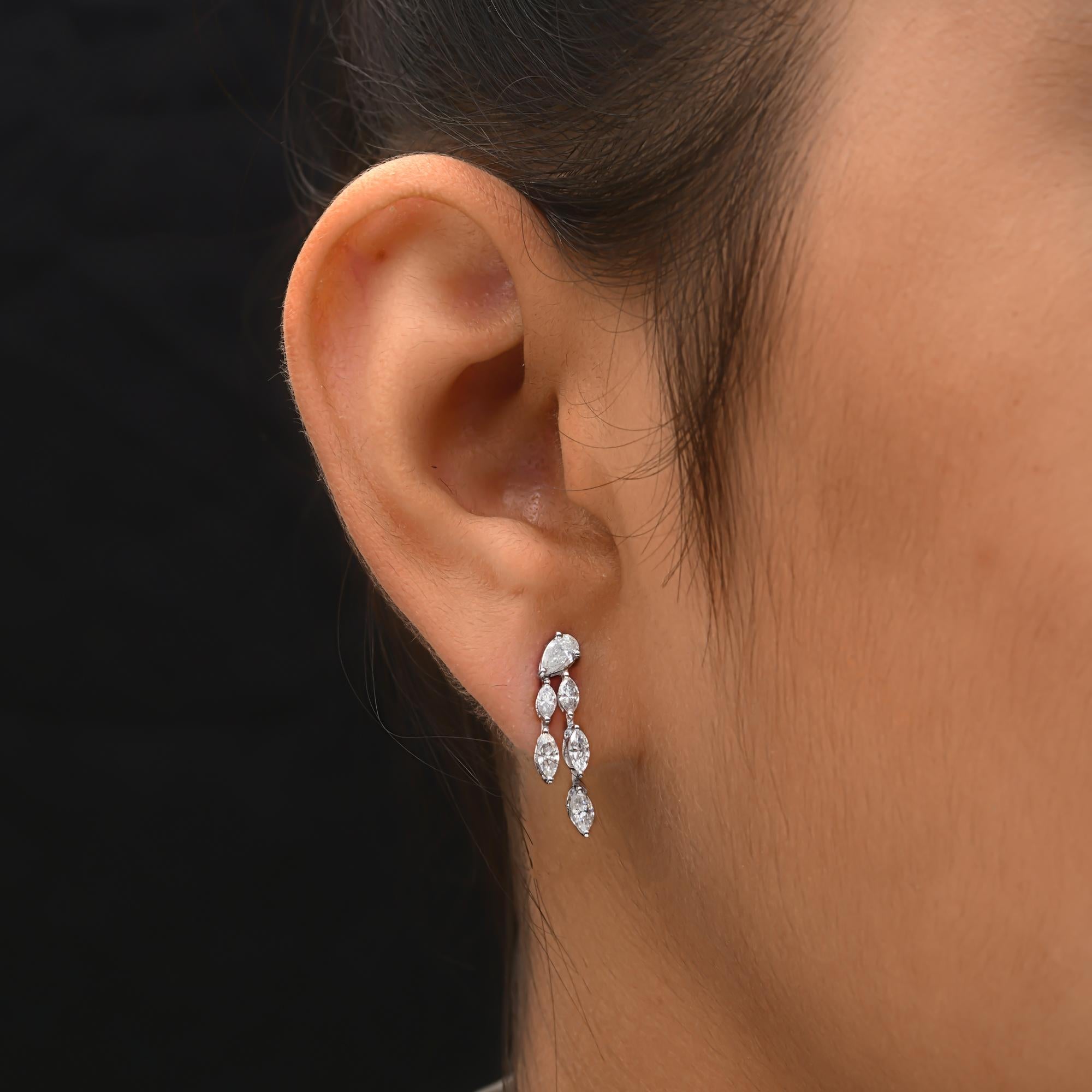 Moderne Boucles d'oreilles en or blanc 18 carats avec diamants véritables taille poire marquise de 1,15 carat SI/H en vente