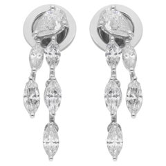 Real 1.15 Carat SI/H Pear Marquise Diamond Earrings 18 Karat White Gold Jewelry