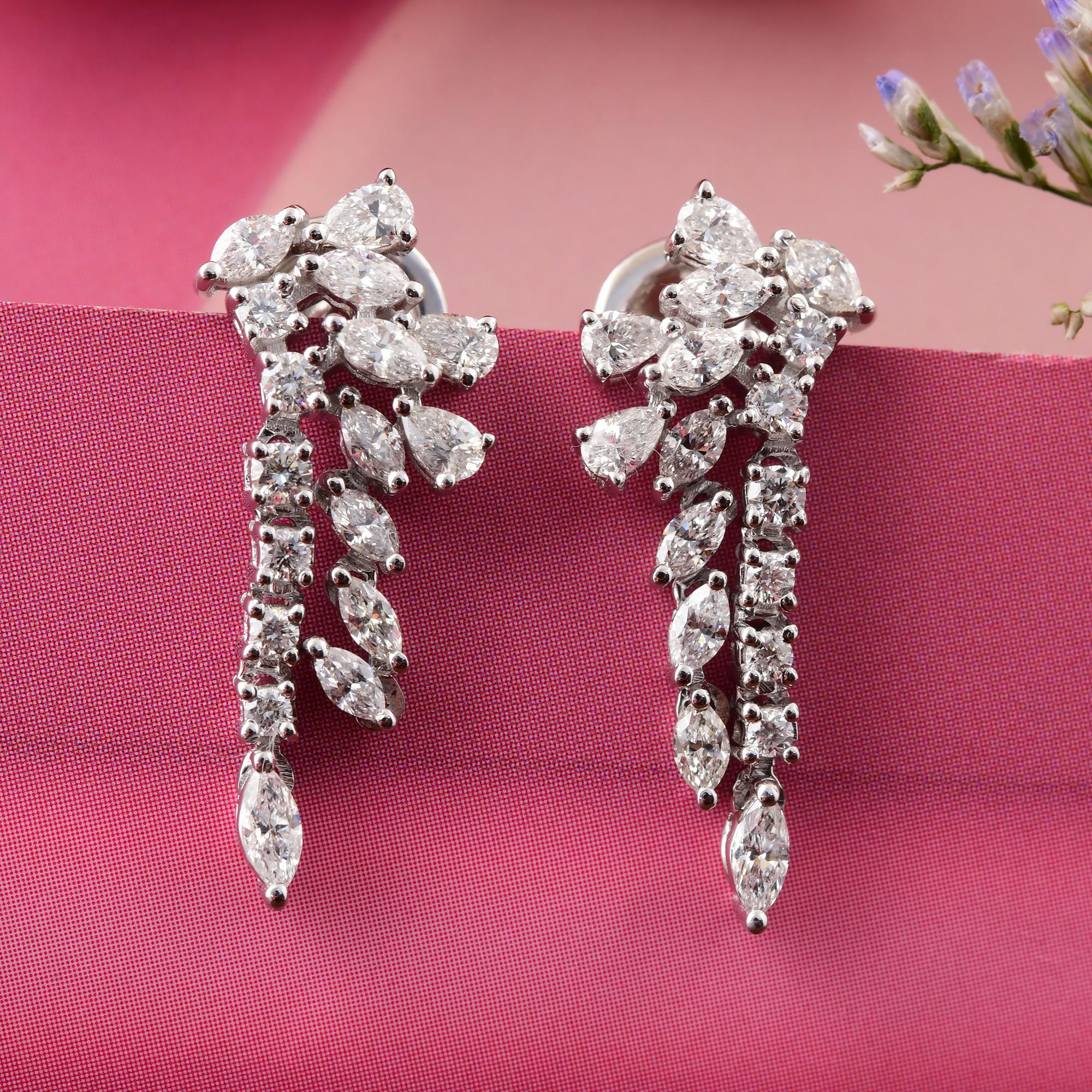 Pendientes de diamantes auténticos de 1,17 quilates con claridad SI y color HI Joyas de oro blanco de 18 quilates Corte marquesa en venta