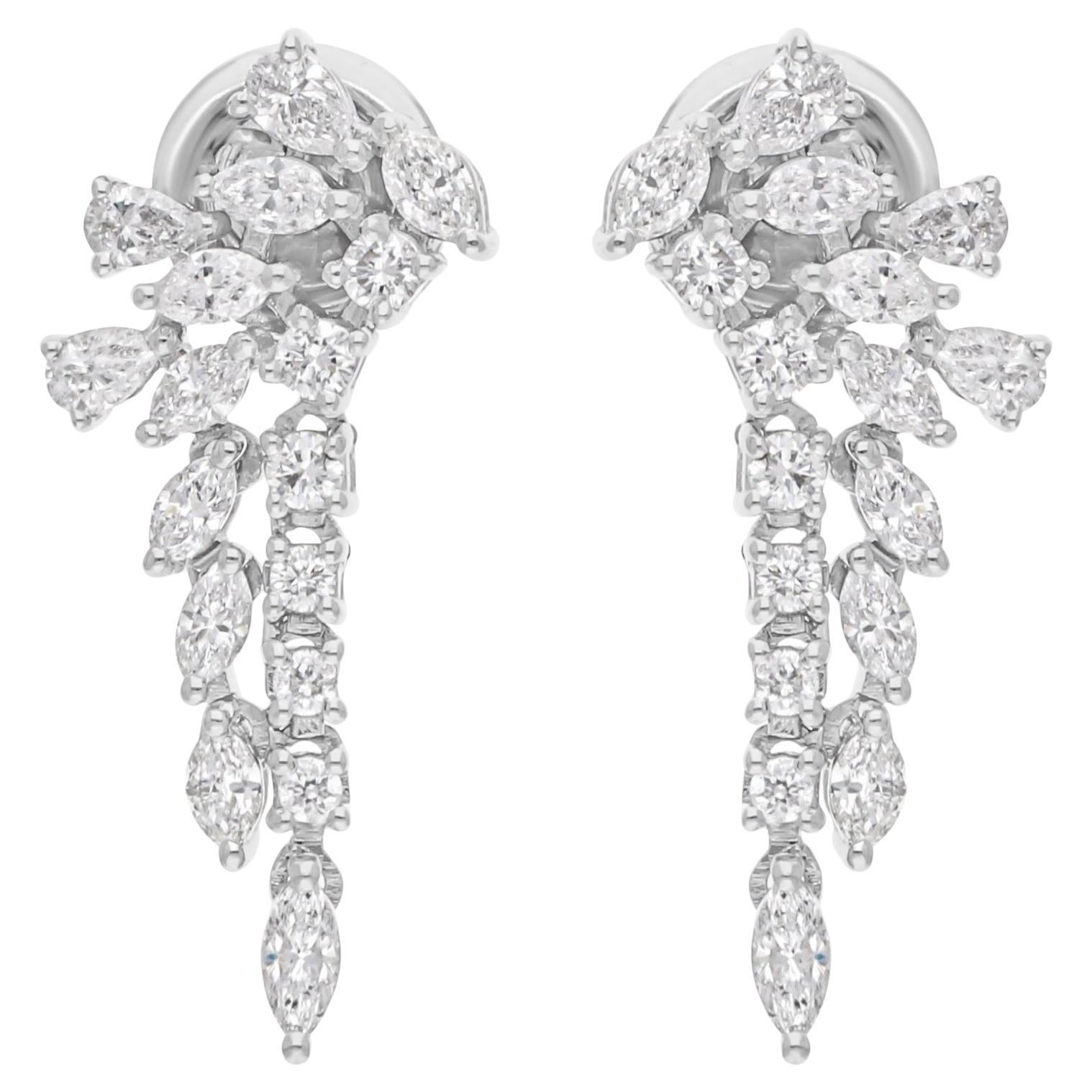 Real 1.17 Carat SI Clarity HI Color Diamond Earrings 18 Karat White Gold Jewelry