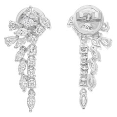 Real 1.17 Carat SI/H Diamond Cluster Drop Earrings 14 Karat White Gold Jewelry