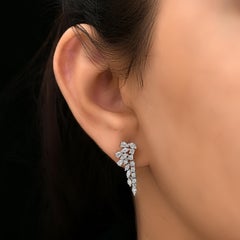 Real 1.17 Carat SI/H Diamond Cluster Drop Earrings 18 Karat White Gold Jewelry