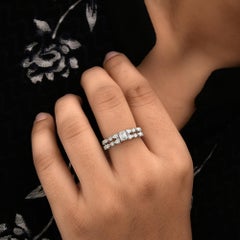 1.17 Carat Natural Diamond 14K White Gold Emerald & Pear Cut Eternity Band Ring