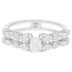 Anillo de diamantes esmeralda talla brillante pera de 1,17 quilates SI/H de oro blanco de 14 quilates