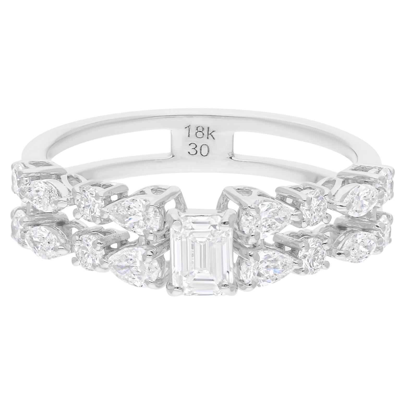 Real 1,17 Karat SI/H Smaragd-Diamantring aus 14 Karat Weißgold mit birnenförmigem Brillantschliff