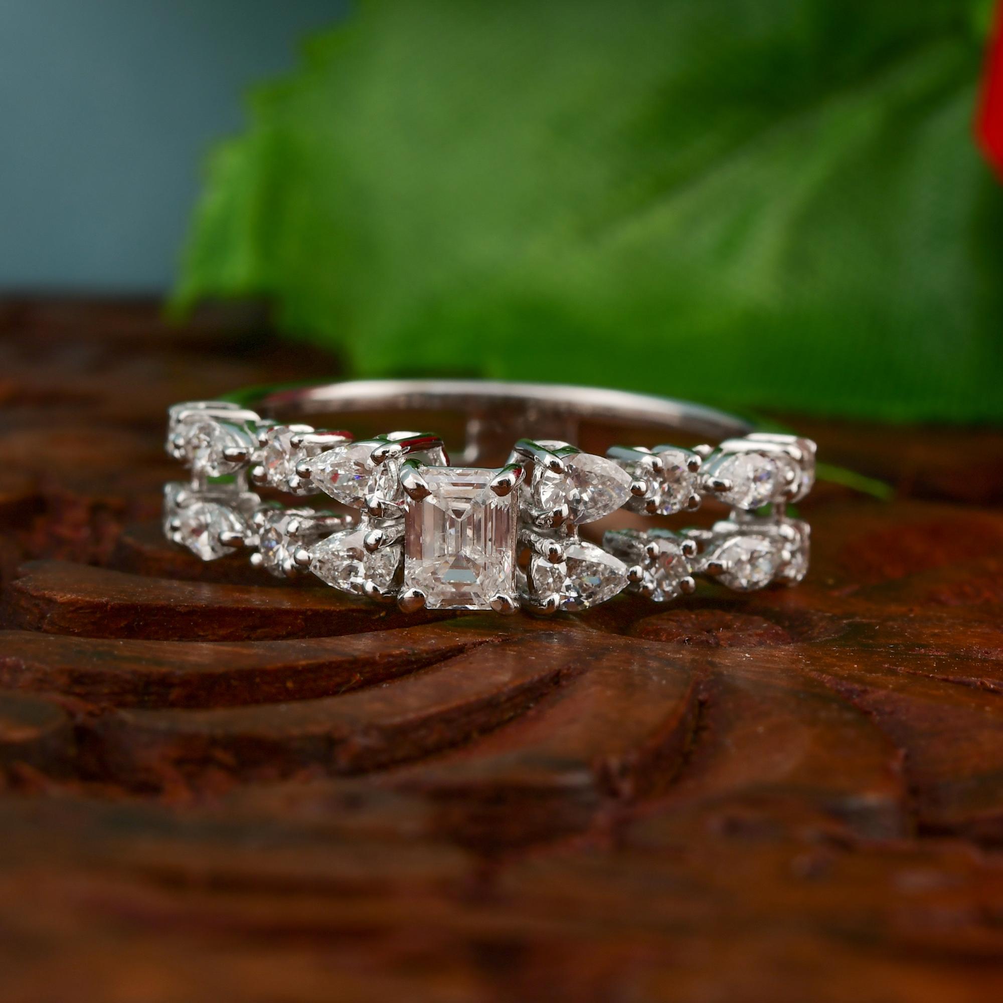 Anillo de diamantes esmeralda talla pera brillante de 1,17 quilates SI/H de oro blanco de 18 quilates Corte pera en venta