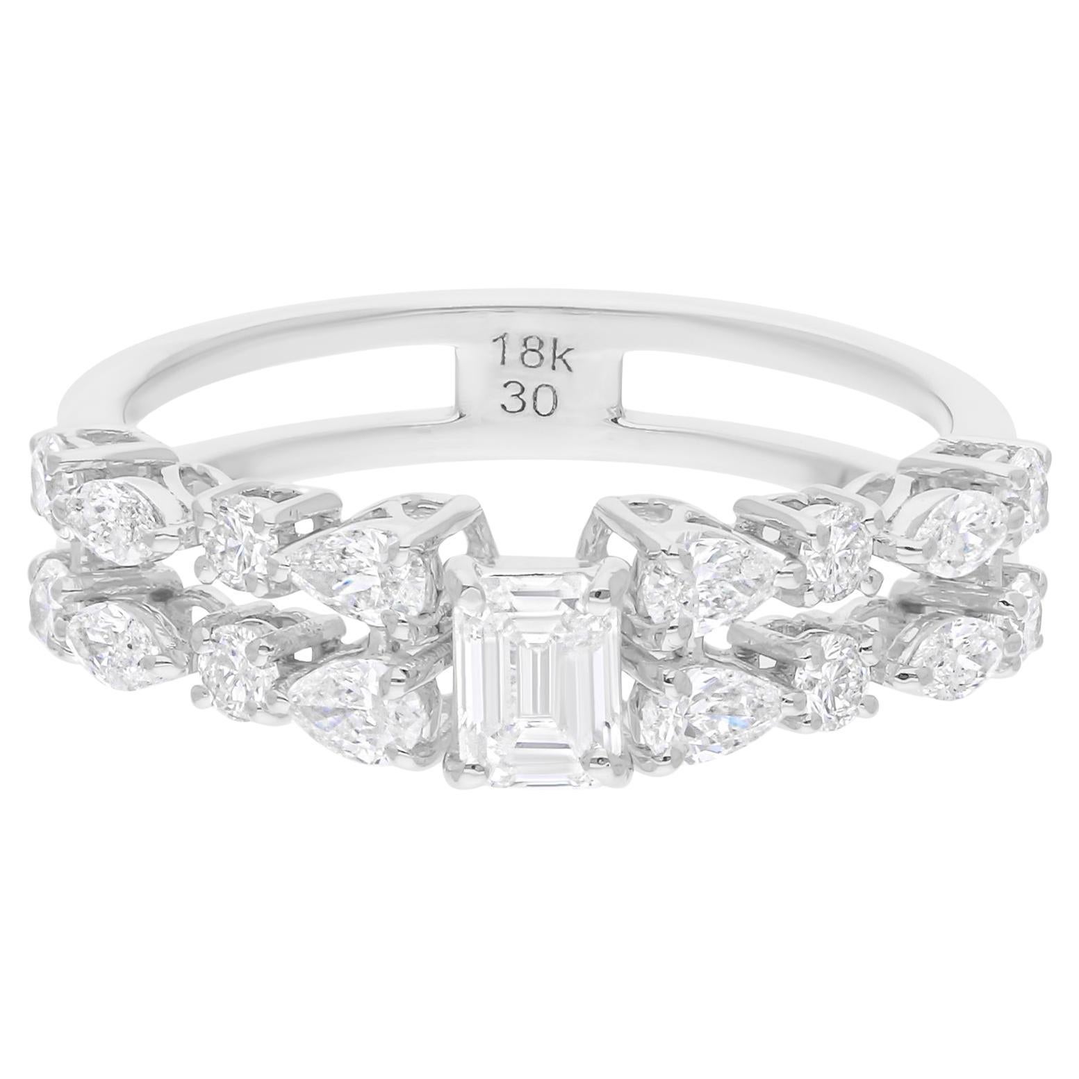 Anillo de diamantes esmeralda talla pera brillante de 1,17 quilates SI/H de oro blanco de 18 quilates