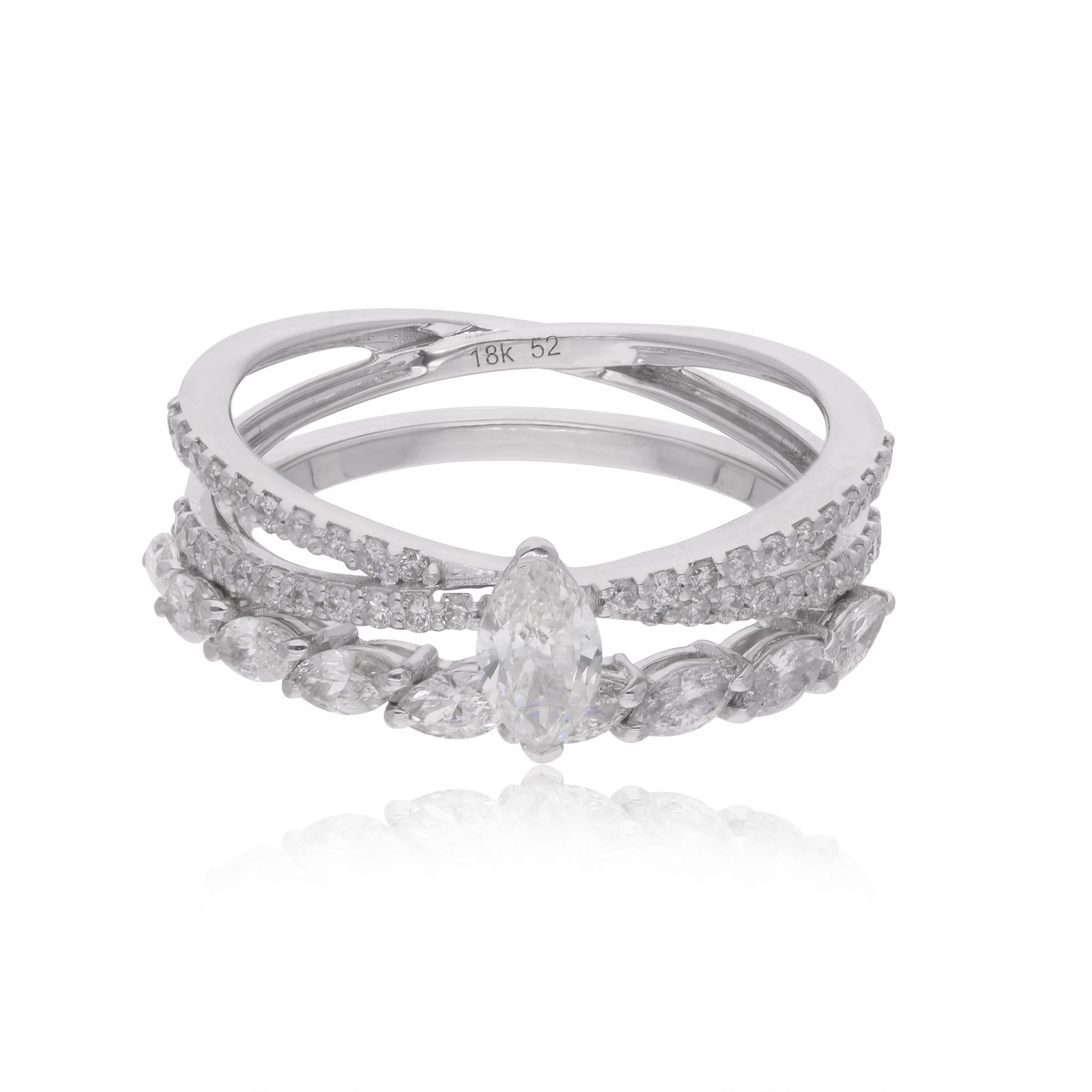 For Sale:  Real 1.18 Carat Diamond Stacking Two Ring Set 18 Karat White Gold Fine Jewelry 2