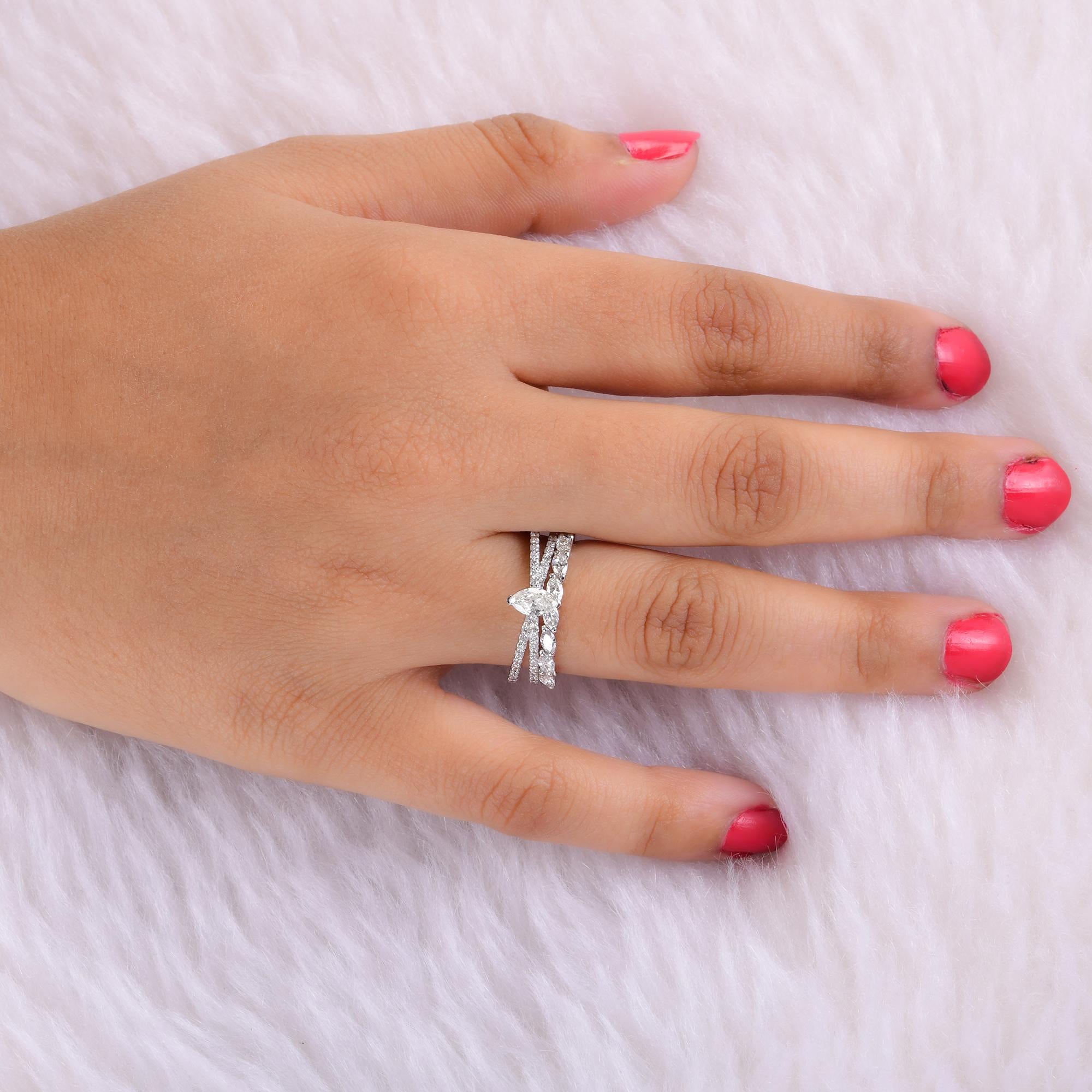 For Sale:  Real 1.18 Carat Diamond Stacking Two Ring Set 18 Karat White Gold Fine Jewelry 4