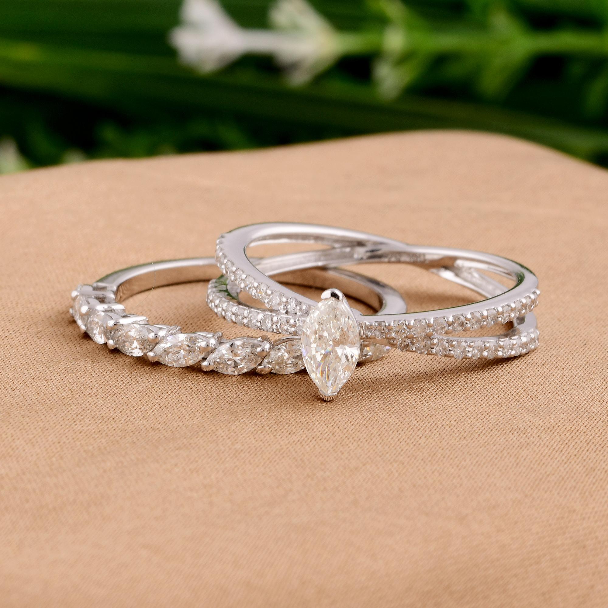 For Sale:  Real 1.18 Carat Diamond Stacking Two Ring Set 18 Karat White Gold Fine Jewelry 5