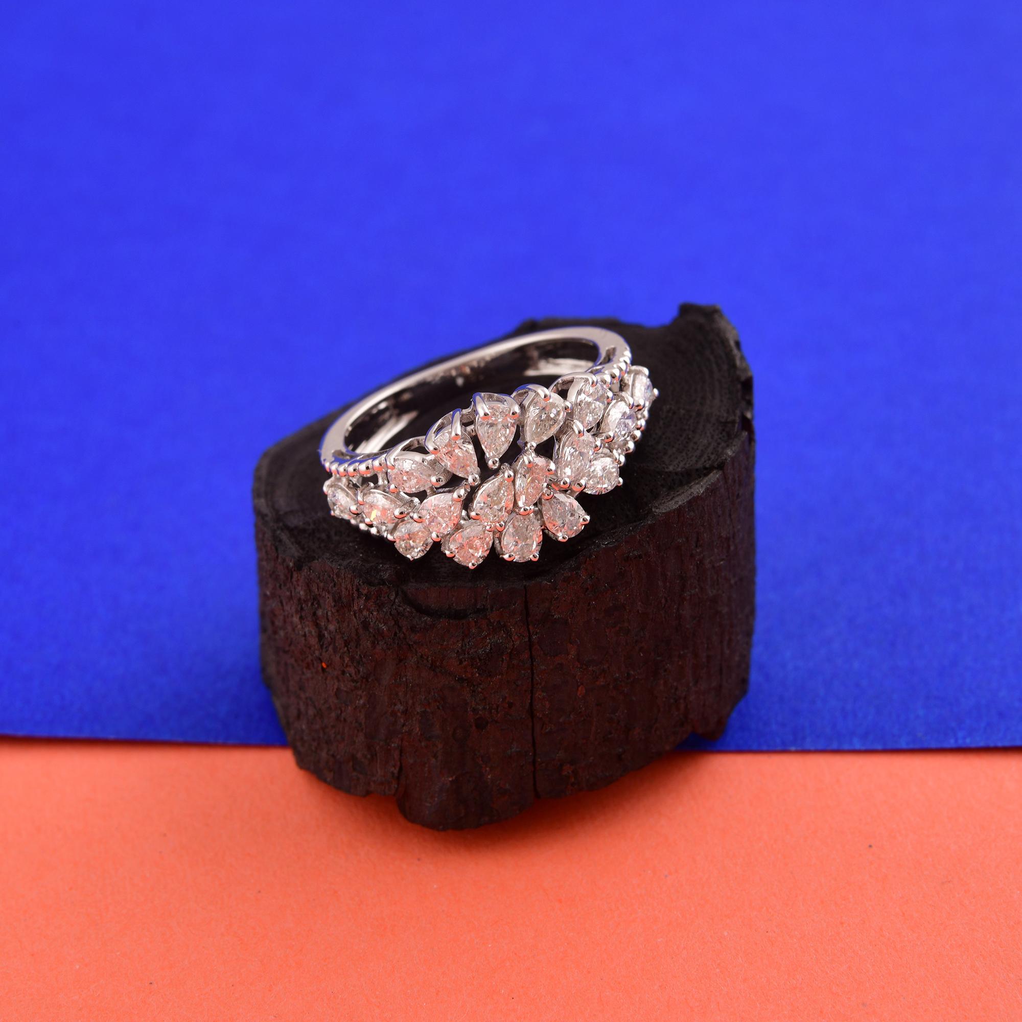 Echte 1,18 Karat SI/H Birne Diamant Dome Ring 18 Karat Weißgold Handmade Schmuck (Tropfenschliff) im Angebot