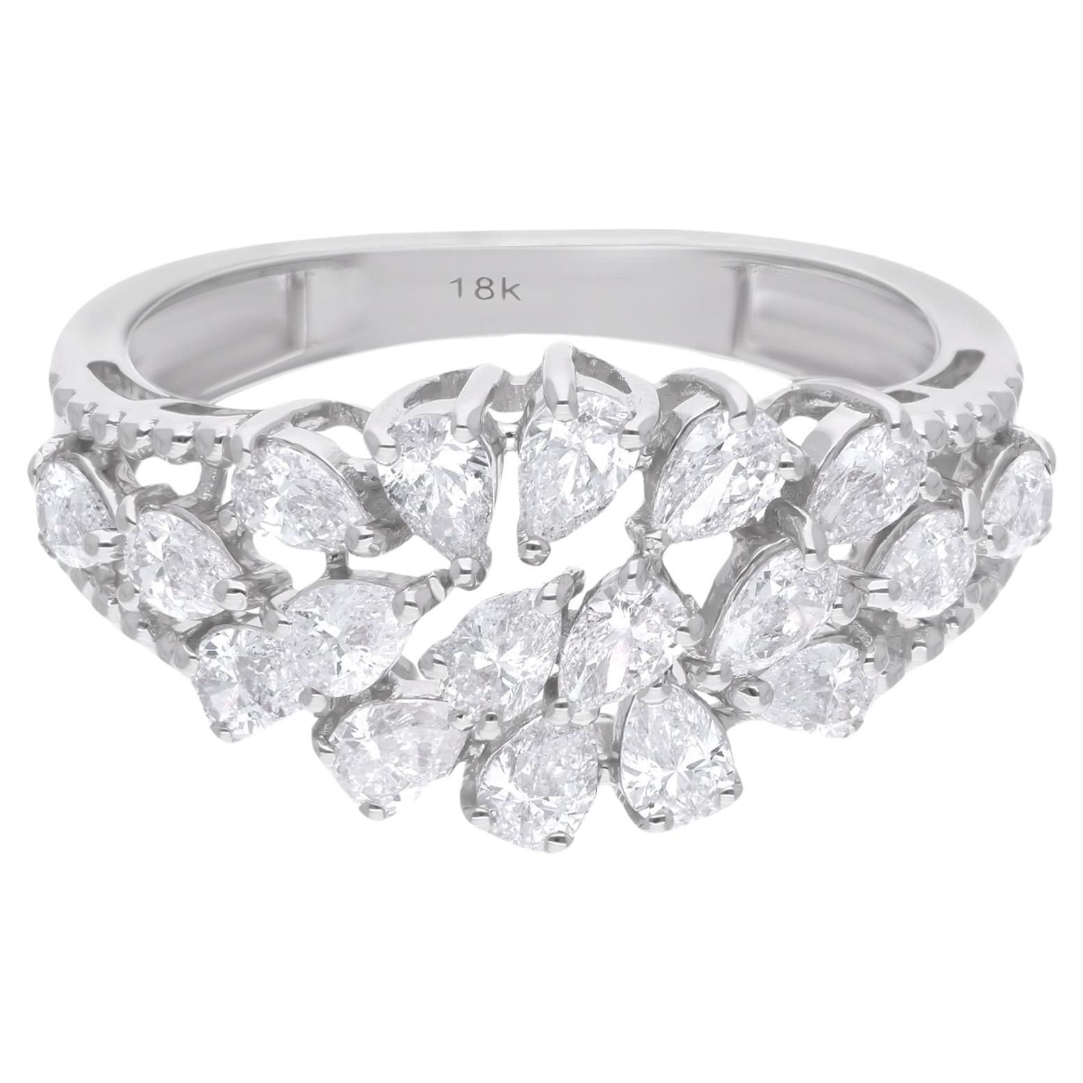 Real 1.18 Carat SI/H Pear Diamond Dome Ring 18 Karat White Gold Handmade Jewelry (Bague en forme de dôme en or blanc 18 carats)