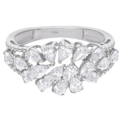 Real 1.18 Carat SI/H Pear Diamond Dome Ring 18 Karat White Gold Handmade Jewelry