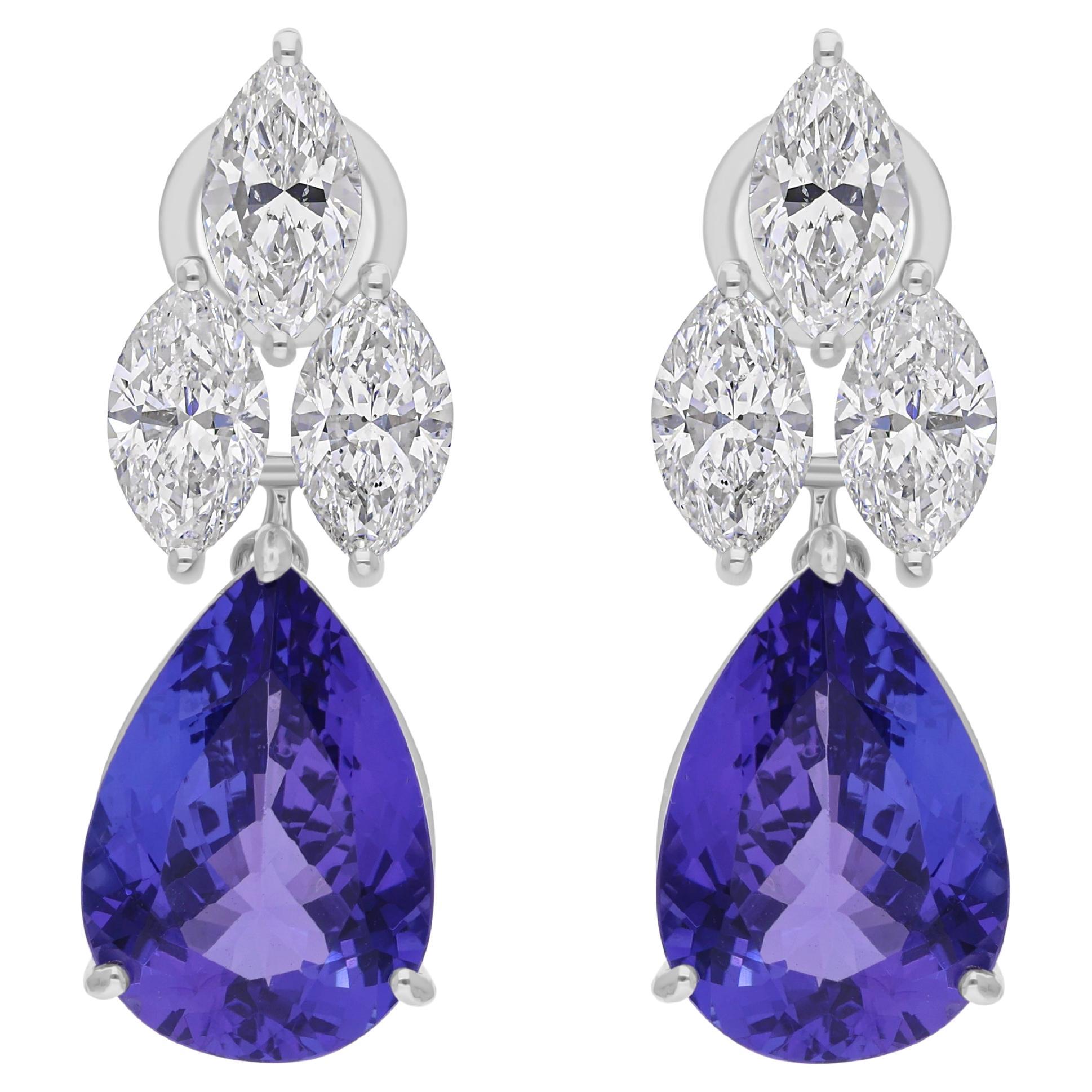 Real 12.05 Carat Tanzanite Earrings 4.18 Carat SI/H Diamond 14 Karat White Gold