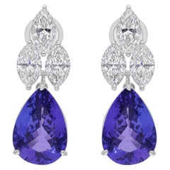 Real 12.05 Carat Tanzanite Earrings 4.18 Carat SI/H Diamond 14 Karat White Gold