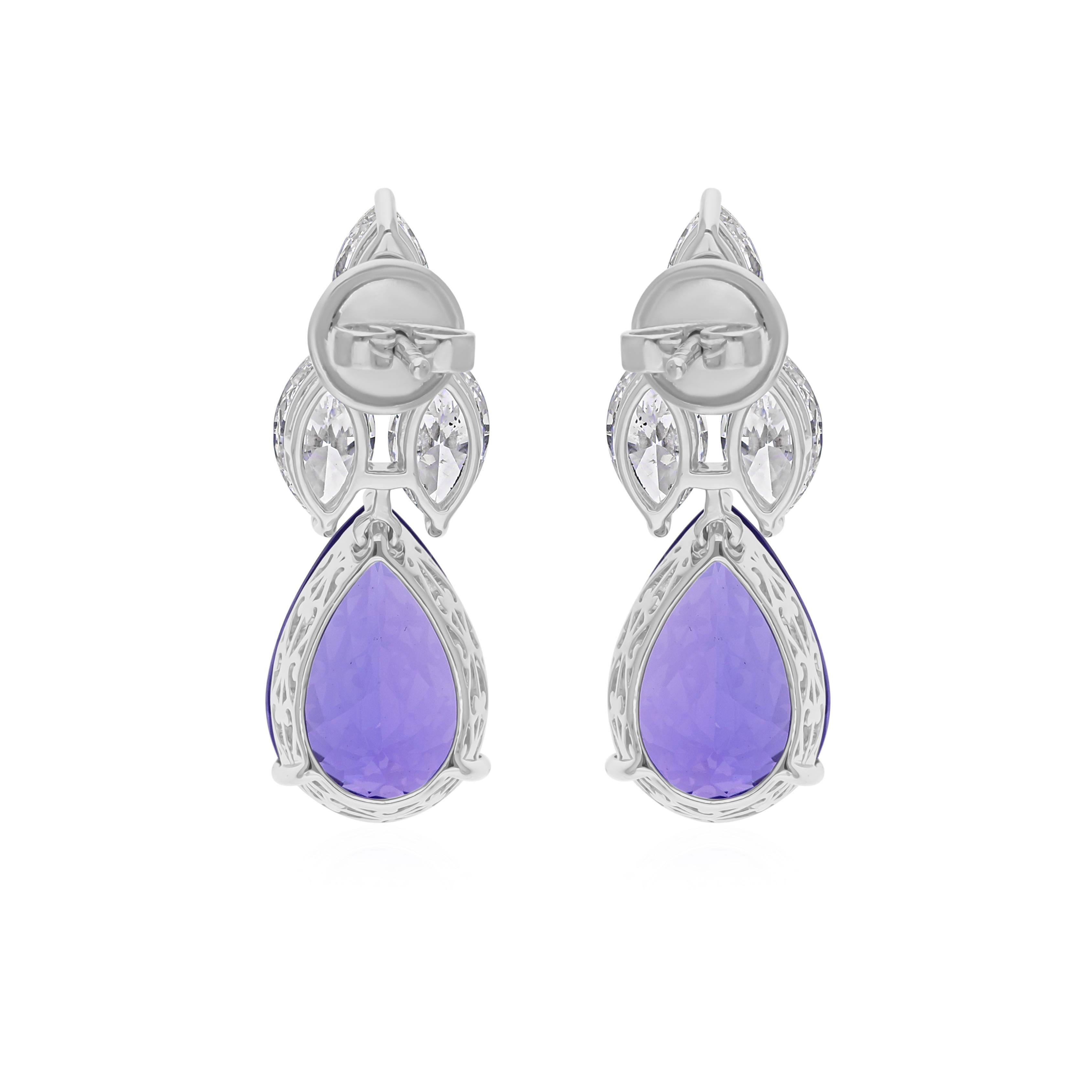 Real 12.05 Carat Tanzanite Earrings 4.18 Carat SI/H Diamond 18 Karat White Gold In New Condition For Sale In Diera, Dubai