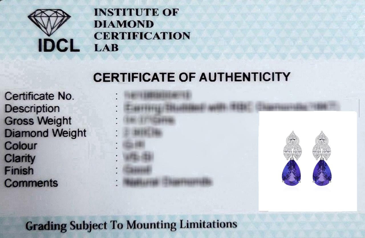Real 12.05 Carat Tanzanite Earrings 4.18 Carat SI/H Diamond 18 Karat White Gold For Sale 1