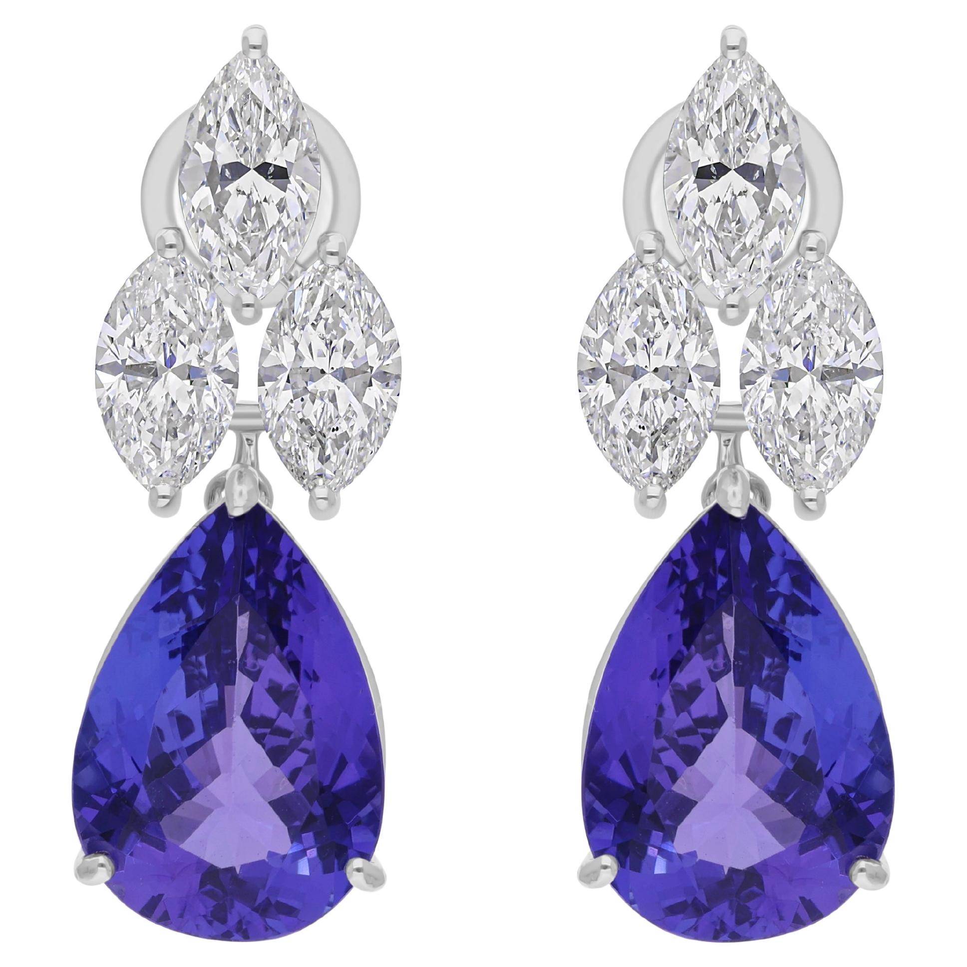 Real 12.05 Carat Tanzanite Earrings 4.18 Carat SI/H Diamond 18 Karat White Gold For Sale