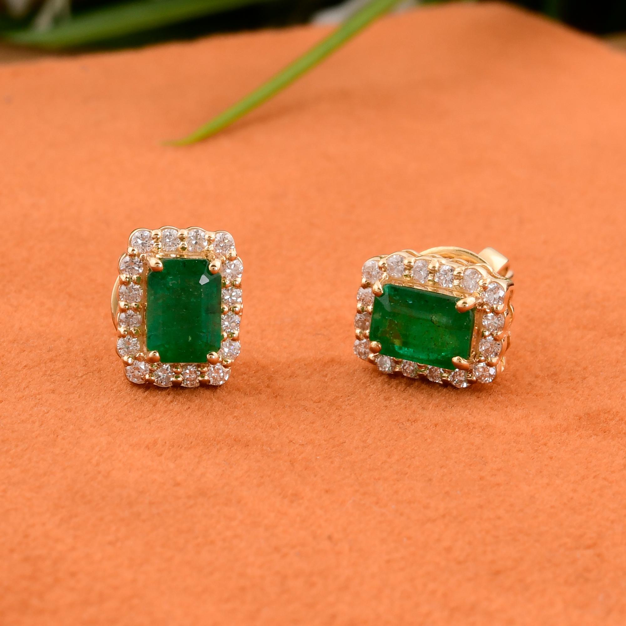 Echte 1,21 Karat sambische Smaragd-Ohrringe 0,30 Karat Diamant 18 Karat Weißgold (Moderne) im Angebot