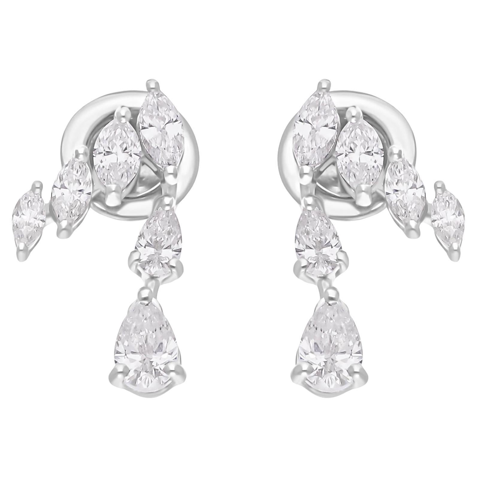 Real 1.23 Carat SI/H Marquise Pear Diamond Earrings 14 Karat White Gold Jewelry