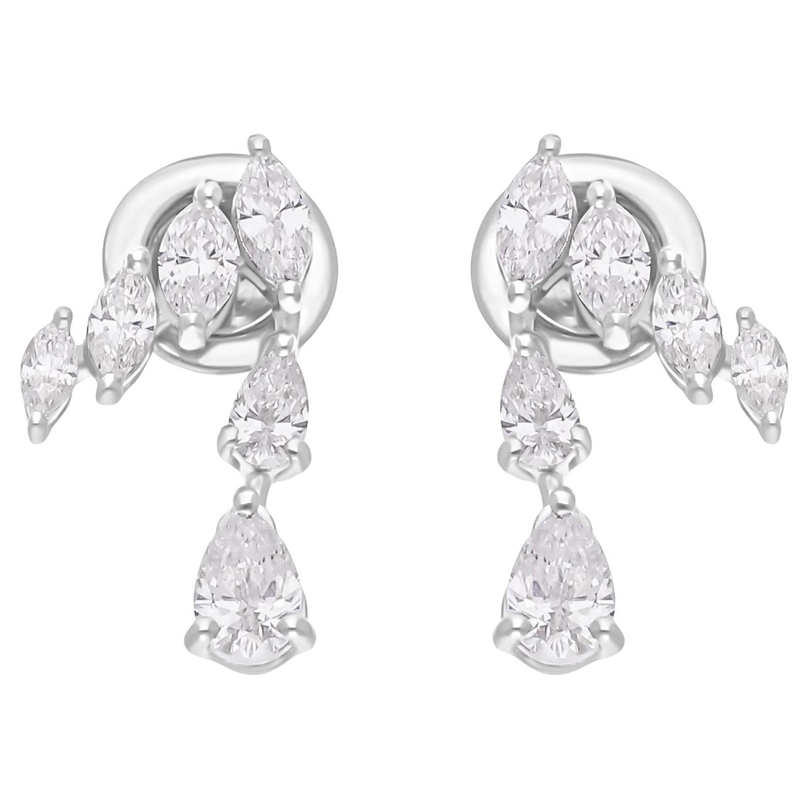 Orecchini di diamanti a pera marquise reali da 1,23 carati SI/H Gioielli in oro bianco 14 carati