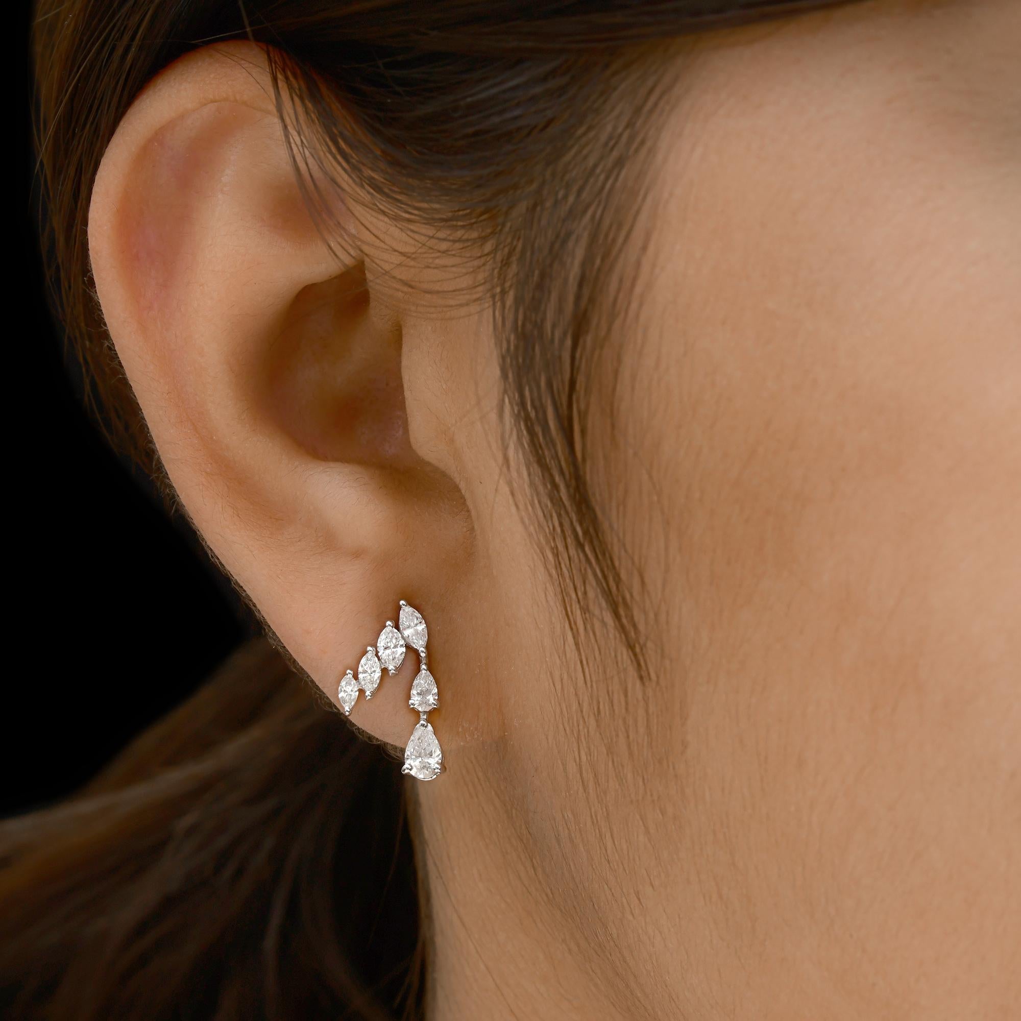 Modern Real 1.23 Carat SI/H Marquise Pear Diamond Earrings 18 Karat White Gold Jewelry For Sale