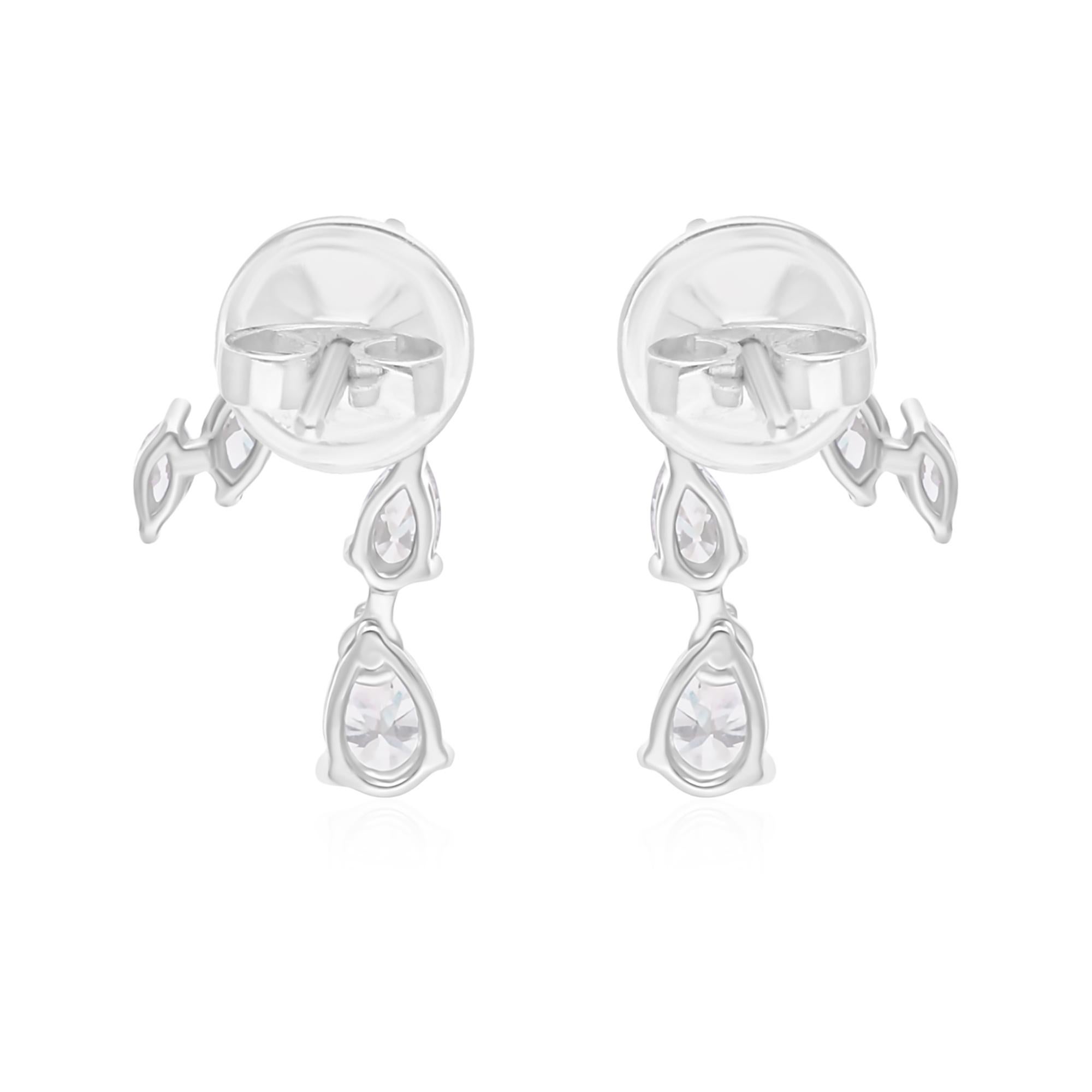 Pear Cut Real 1.23 Carat SI/H Marquise Pear Diamond Earrings 18 Karat White Gold Jewelry For Sale