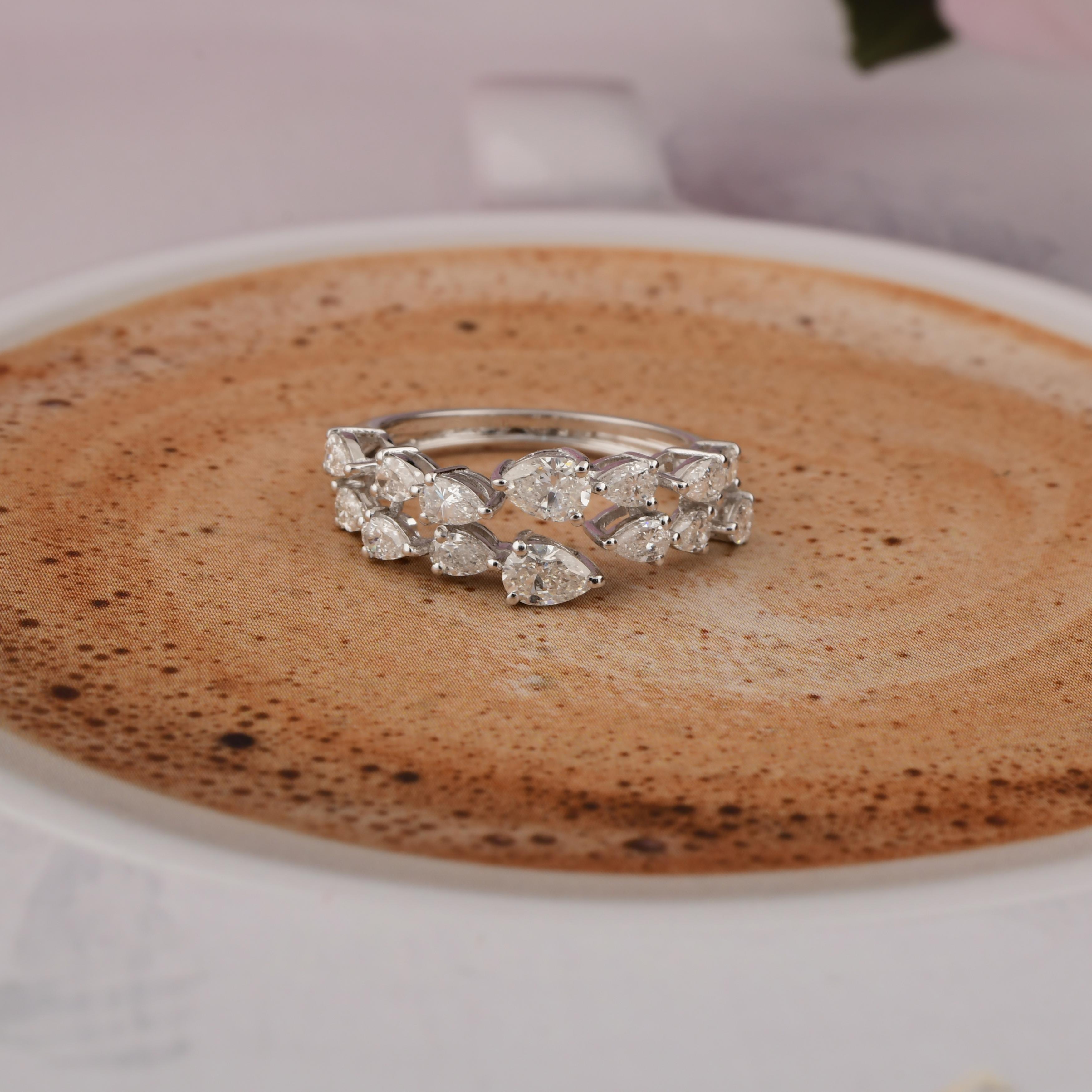 Pear Cut Real 1.23 Carat SI/H Pear Brilliant Cut Diamond Ring 18 Karat White Gold Jewelry For Sale