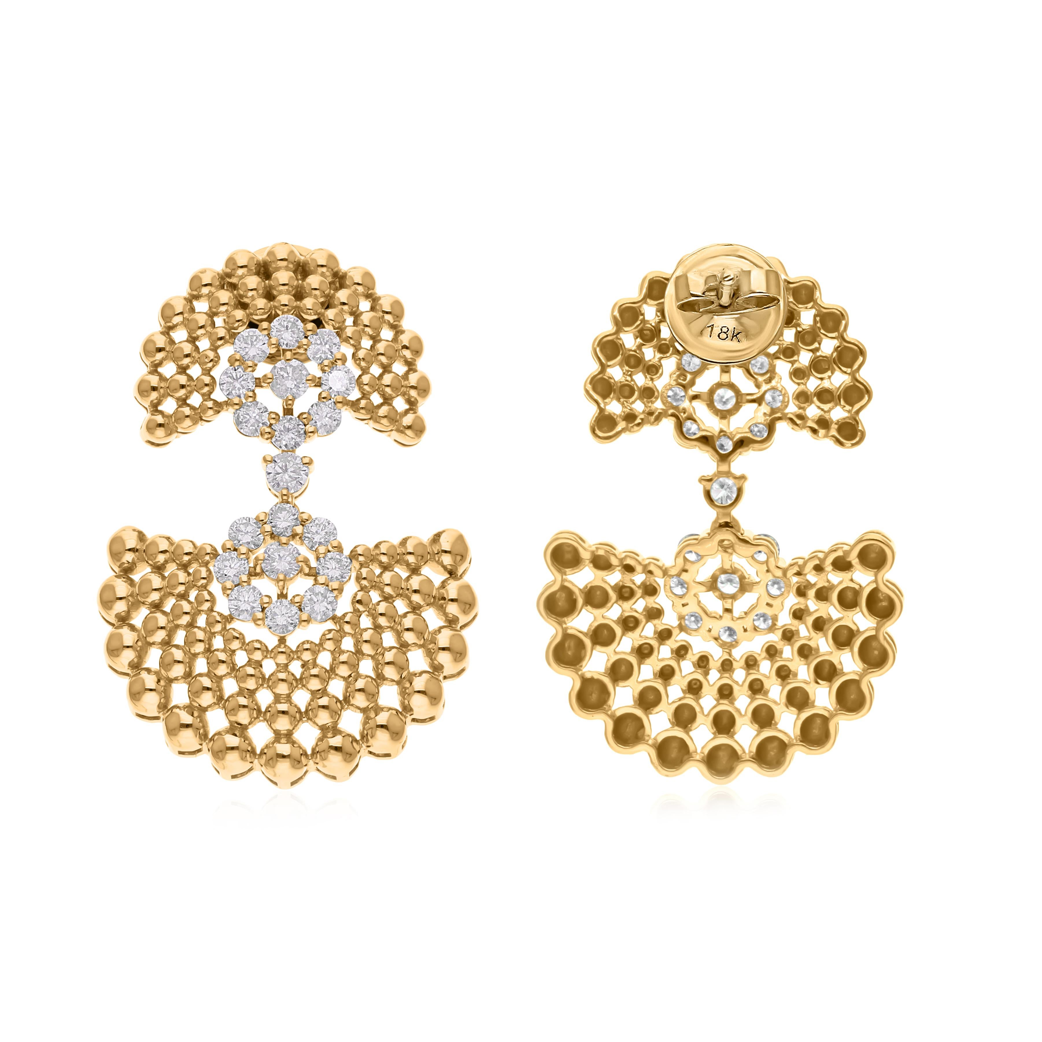 Cast from 18-karat gold, these exquisite earrings are handset with 1.24 carats of sparkling diamonds.

FOLLOW SPECTRUM JEWELS storefront to view the latest collection & exclusive pieces. Spectrum Jewels is proudly rated as a Top Seller on 1stdibs