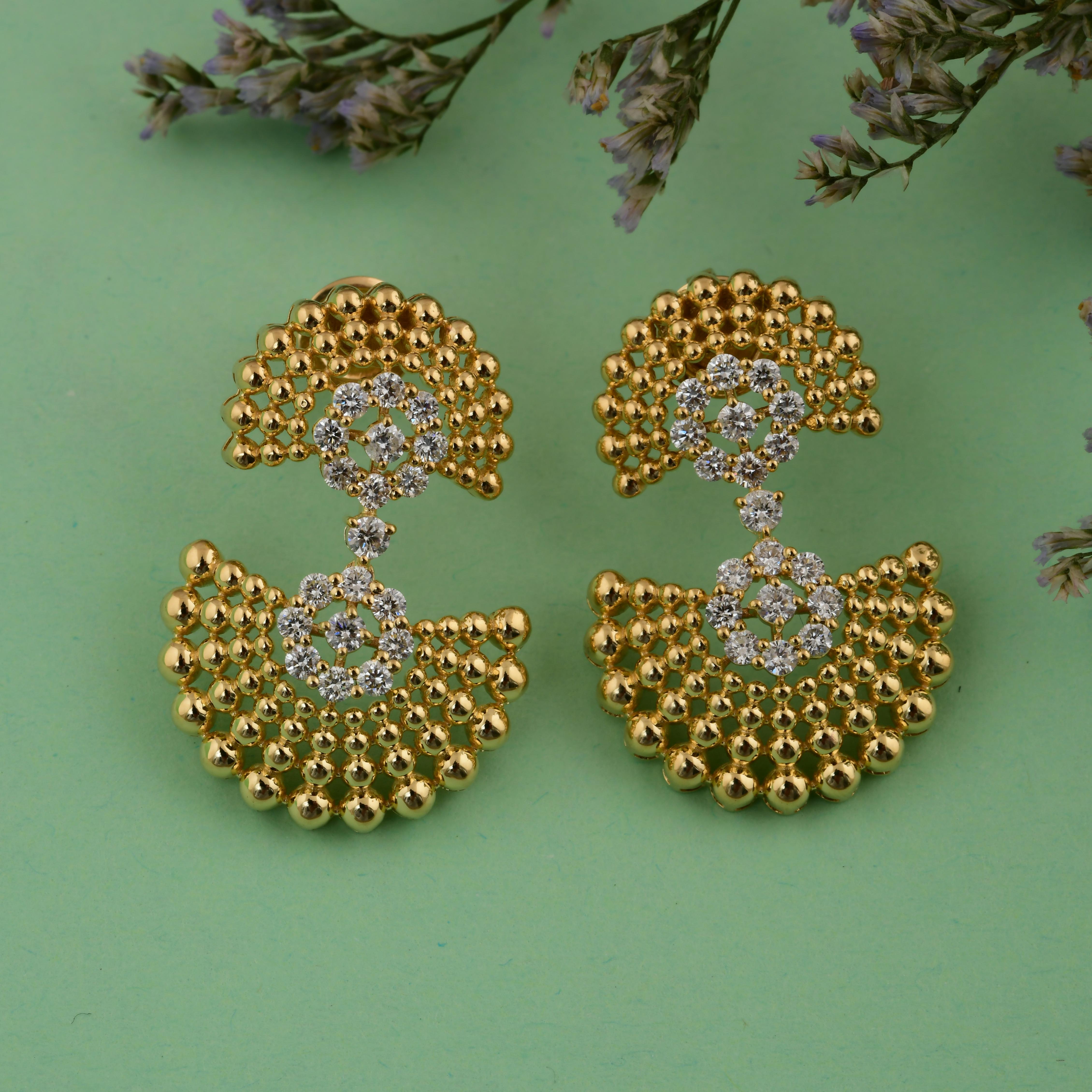 Round Cut Real 1.24 Carat SI/H Round Brilliant Cut Diamond Earrings 18 Karat Yellow Gold For Sale