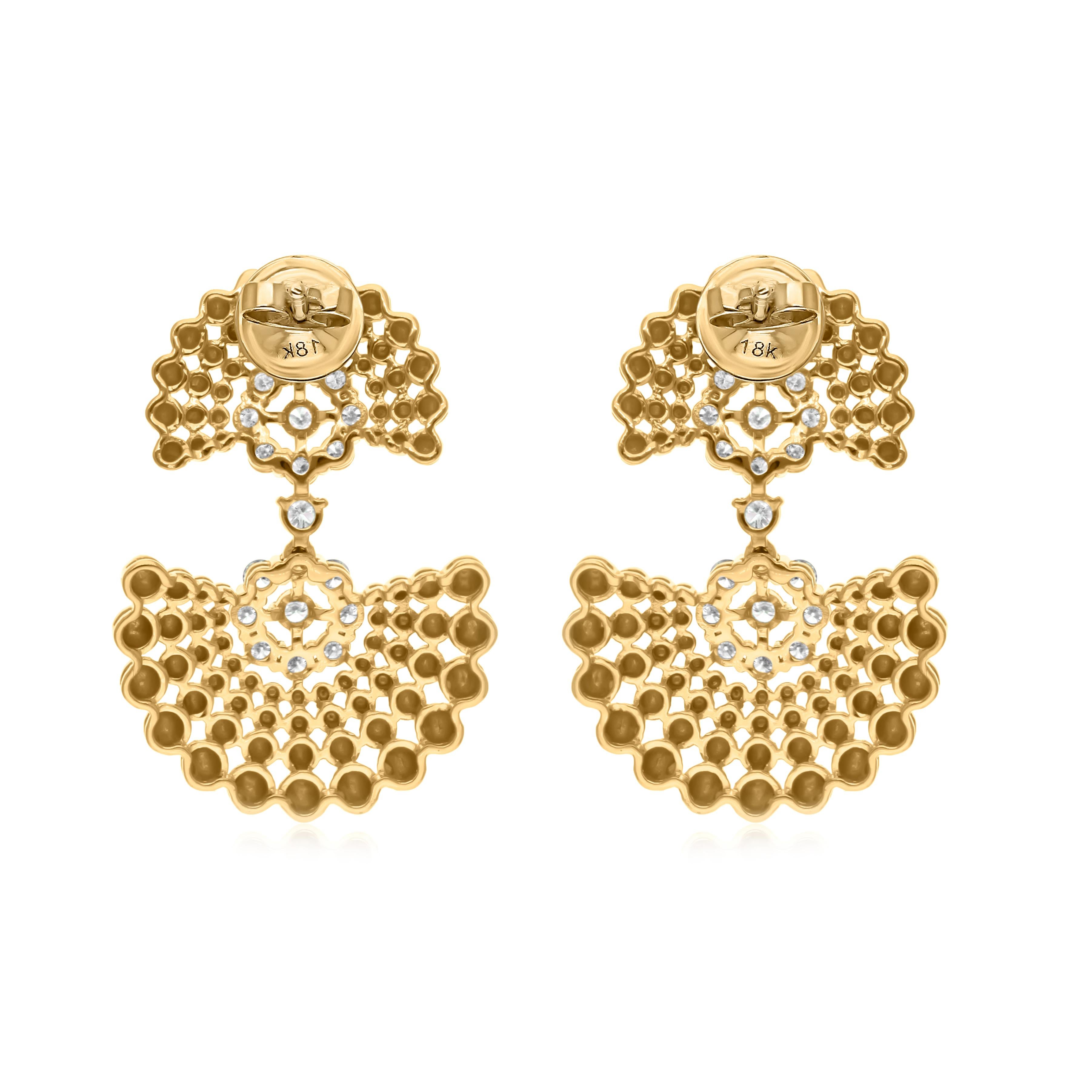 Women's Real 1.24 Carat SI/H Round Brilliant Cut Diamond Earrings 18 Karat Yellow Gold For Sale