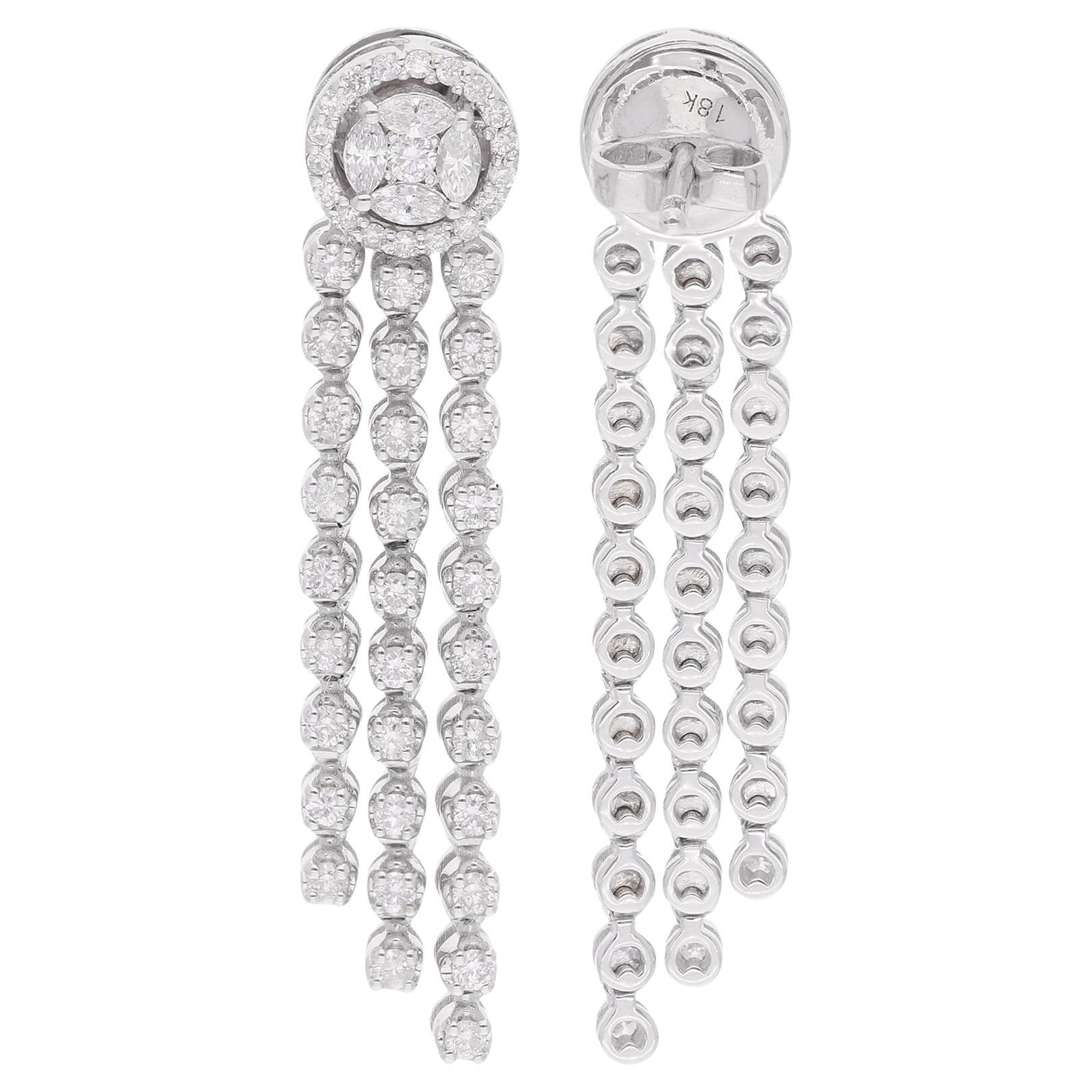 Real 1,25 Karat runder & Marquise-Diamant-Kronleuchter-Ohrringe aus 14 Karat Weißgold im Angebot