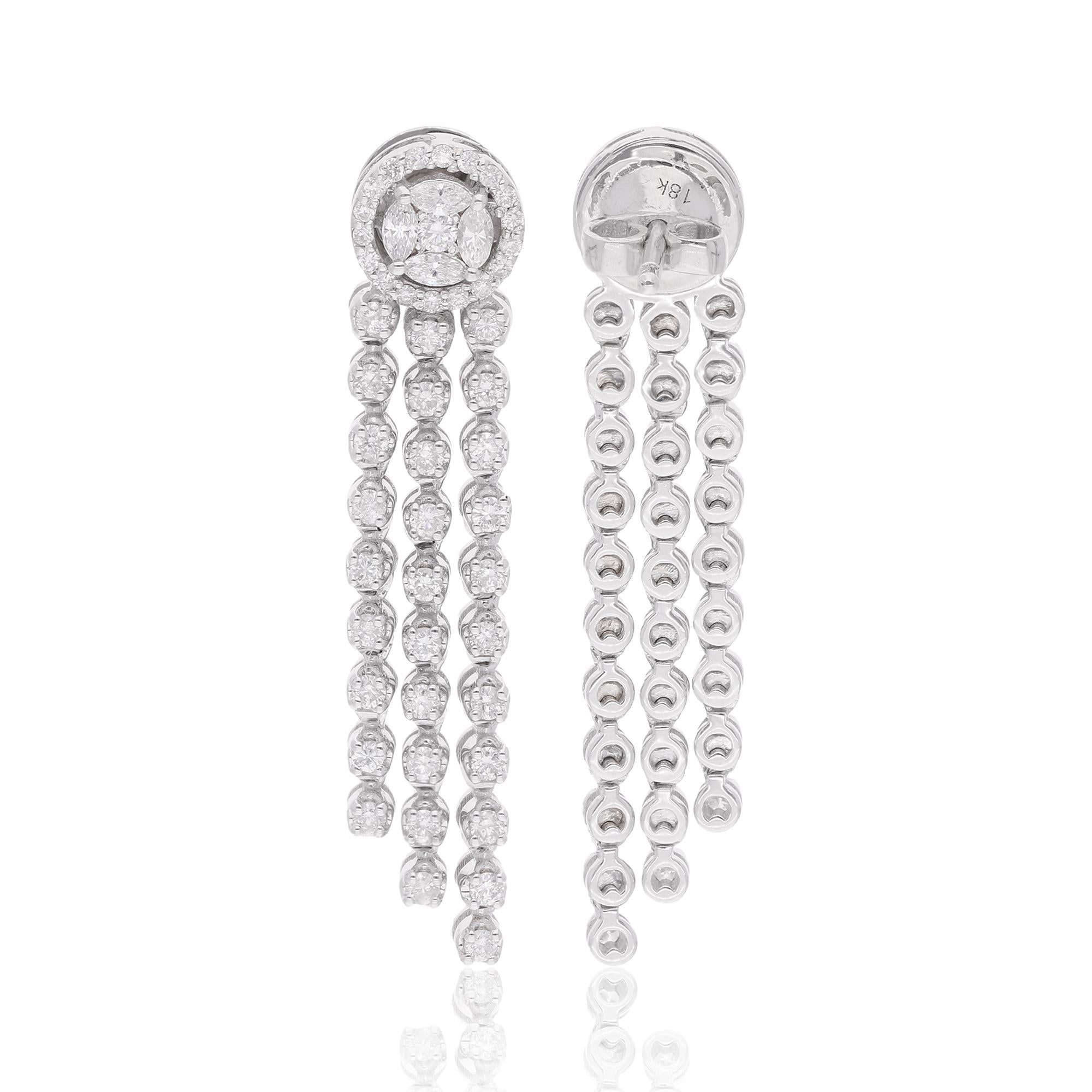 Pendientes araña de diamantes redondos y marquesa de 1,25 quilates reales Oro blanco de 18 quilates Moderno en venta