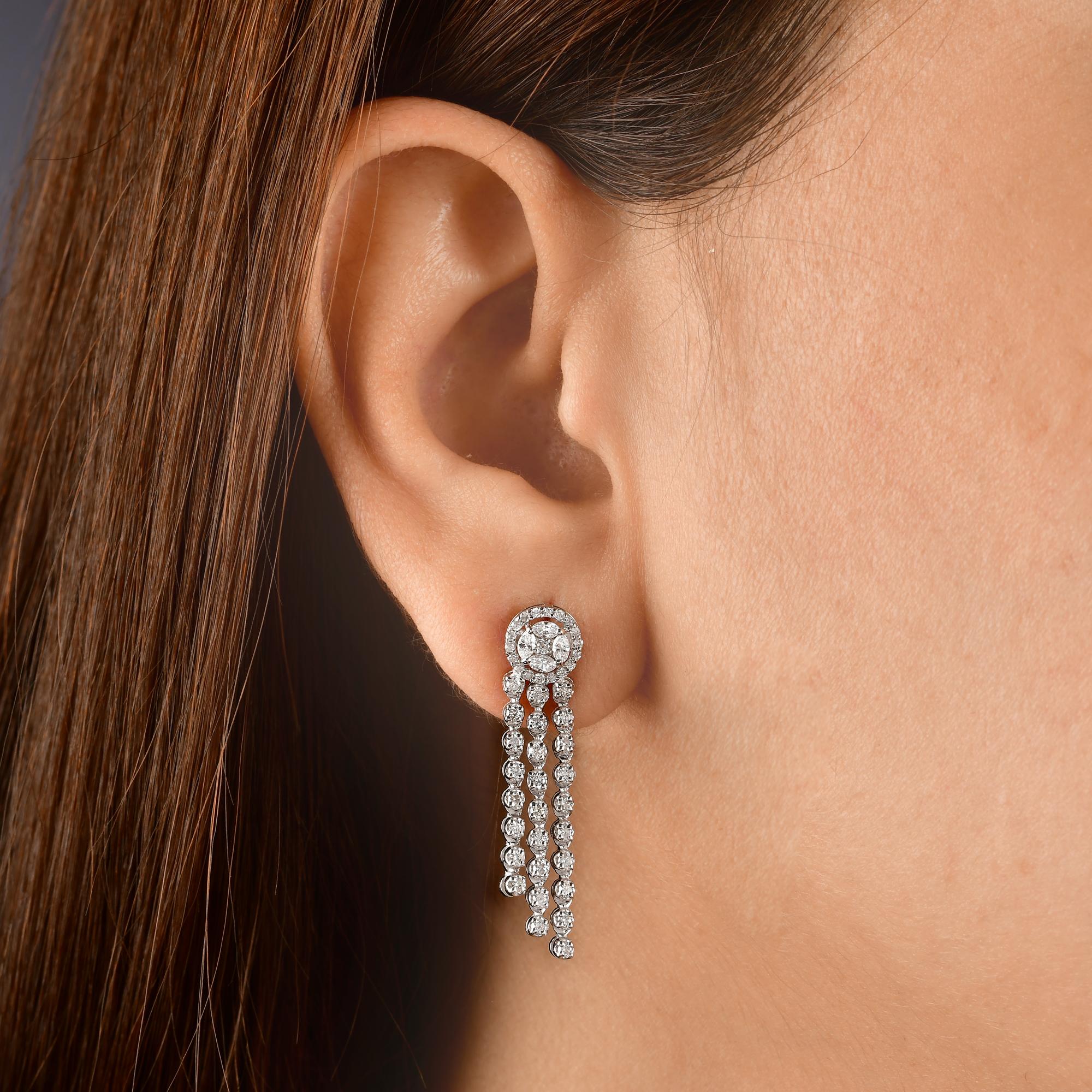 Pendientes araña de diamantes redondos y marquesa de 1,25 quilates reales Oro blanco de 18 quilates Corte marquesa en venta