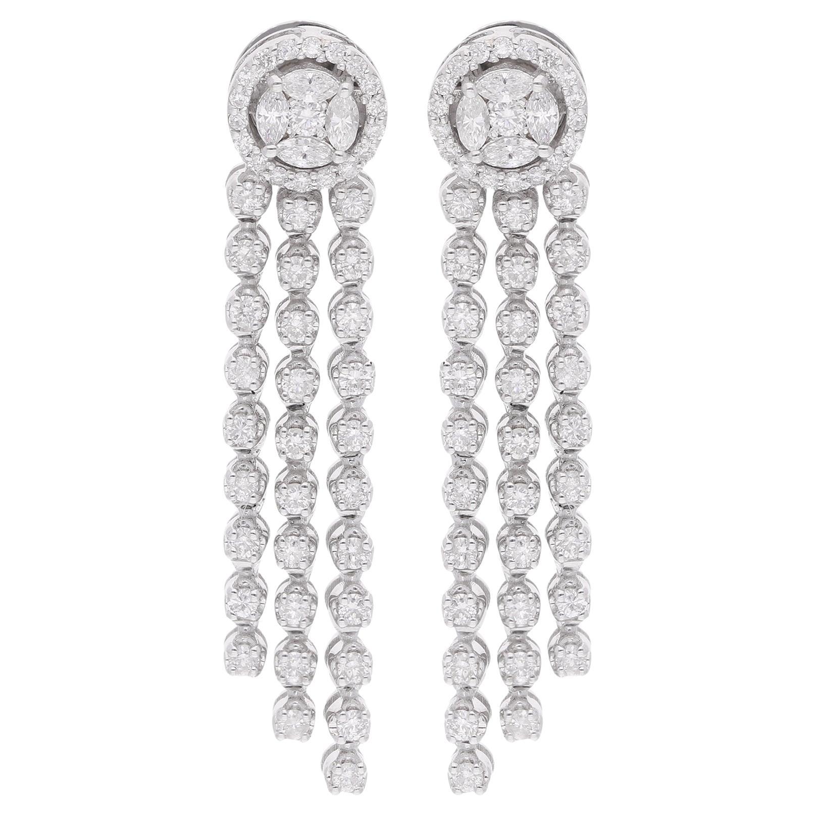 Pendientes araña de diamantes redondos y marquesa de 1,25 quilates reales Oro blanco de 18 quilates en venta