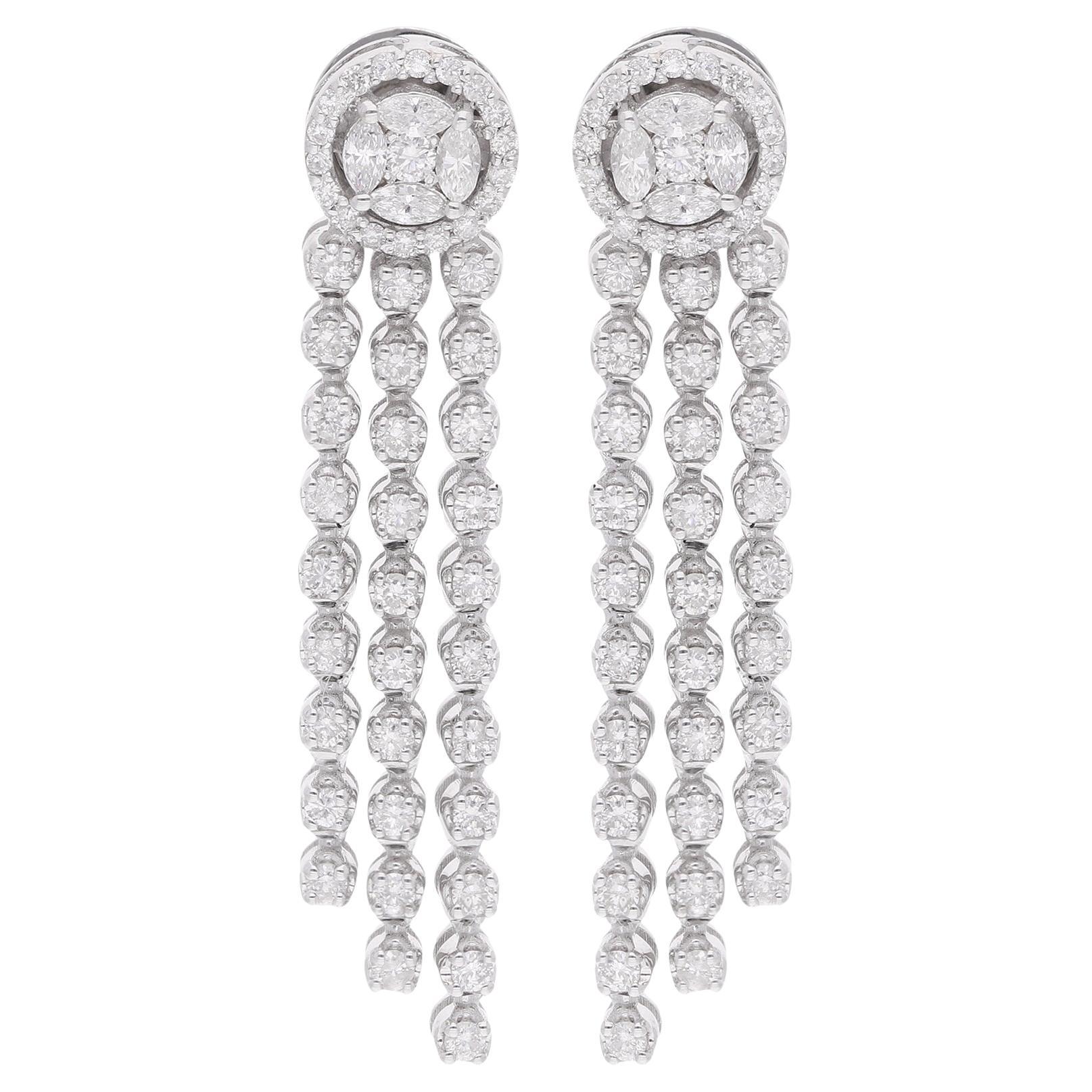 Orecchini Chandelier con diamanti tondi e marquise da 1,25 carati reali in oro bianco 18 carati