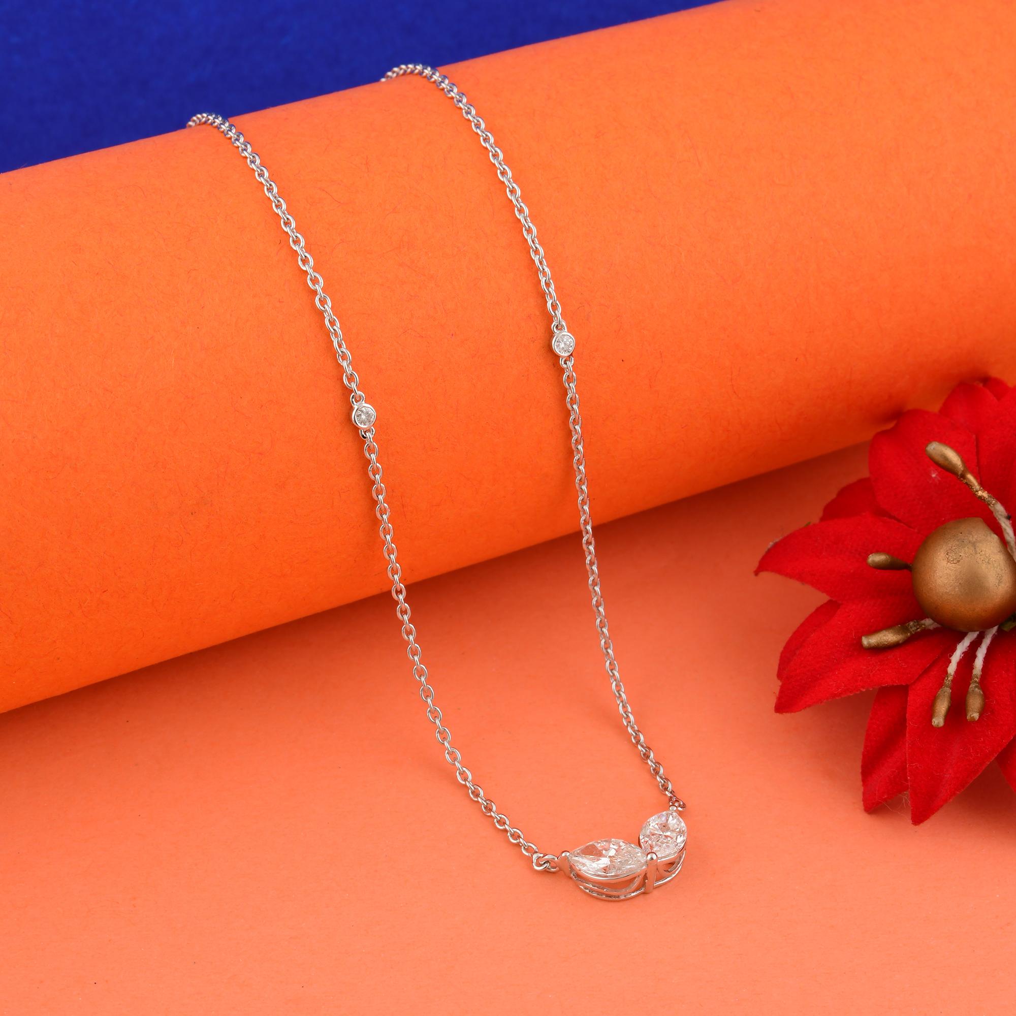 Taille Marquise Collier à breloques en or blanc 18 carats avec diamant rond marquise de 1,25 carat SI/H en vente