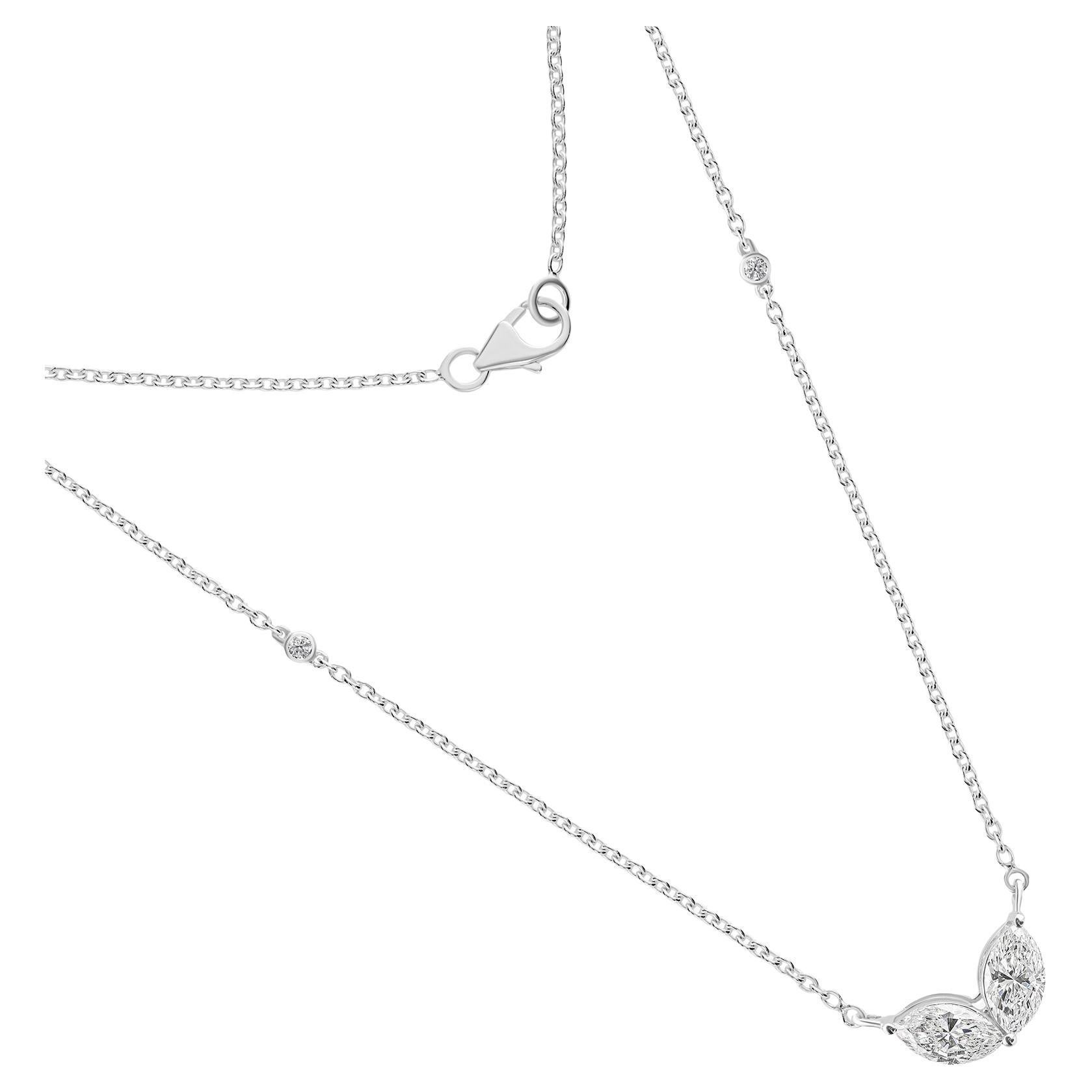 Real 1.25 Carat SI/H Marquise Round Diamond Charm Necklace 18 Karat White Gold