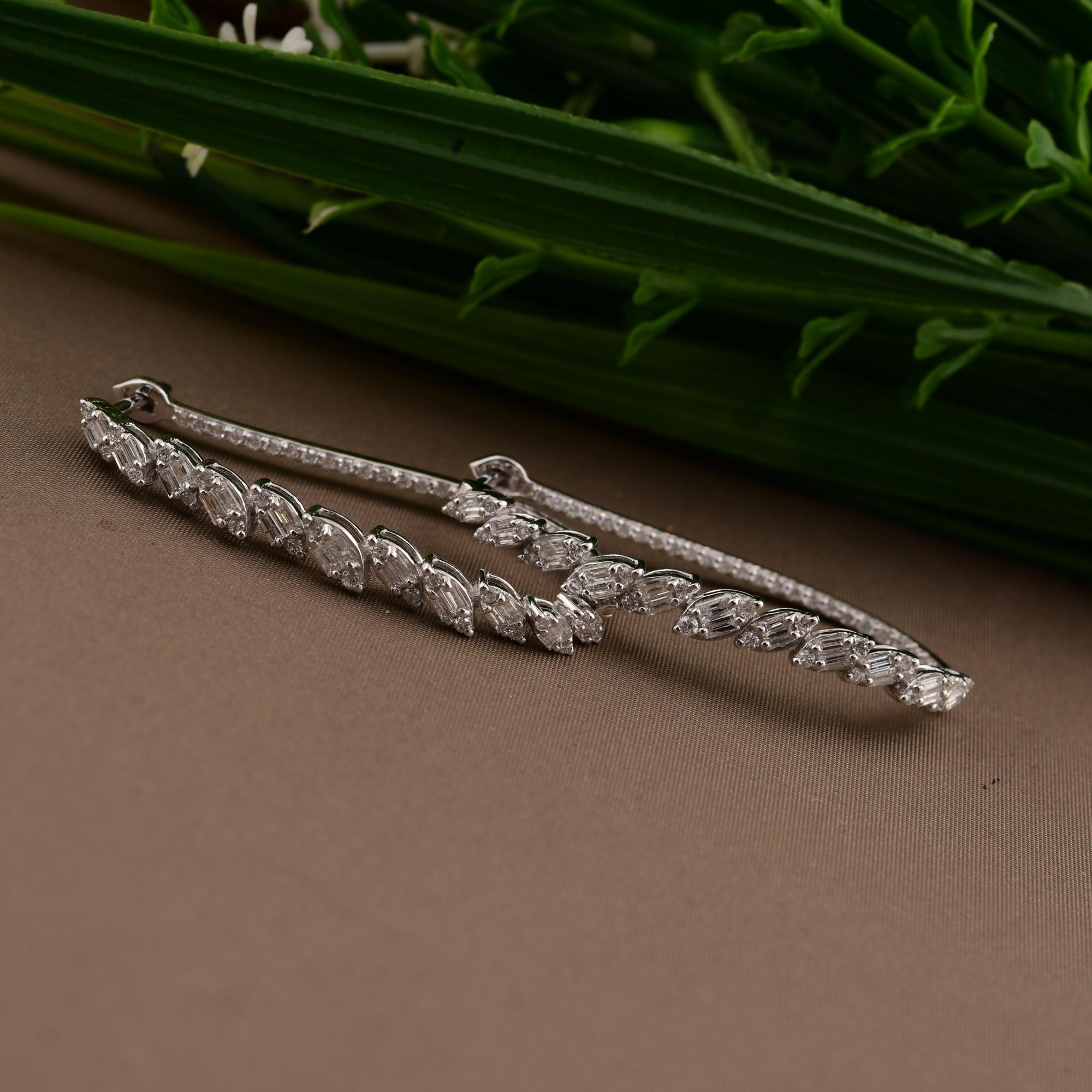 Echte 1,26 Karat SI/H Baguette Runde Diamant Ohrringe 14 Karat Weißgold Schmuck (Baguetteschliff) im Angebot