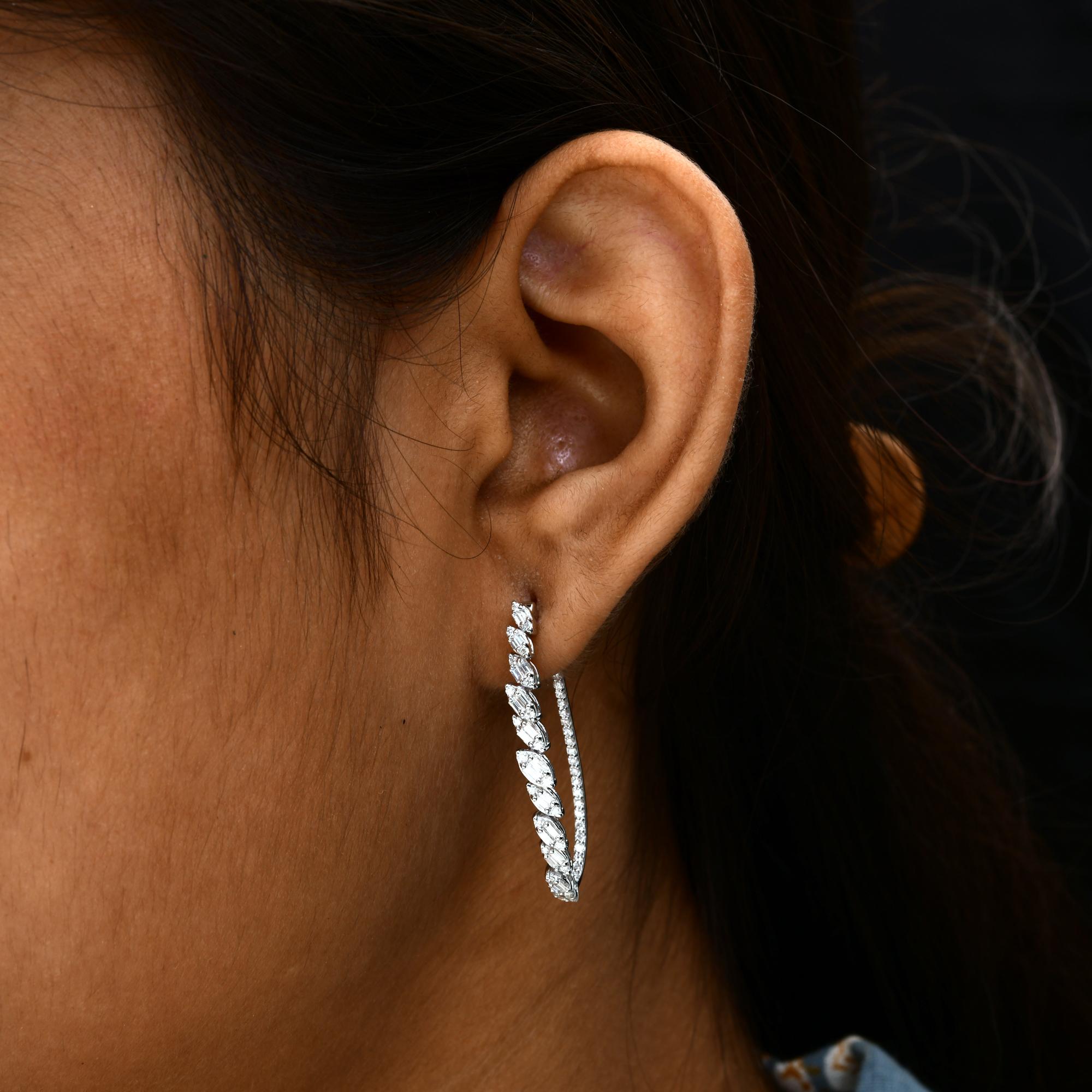 Echte 1,26 Karat SI/H Baguette Runde Diamant Ohrringe 14 Karat Weißgold Schmuck im Zustand „Neu“ im Angebot in Diera, Dubai