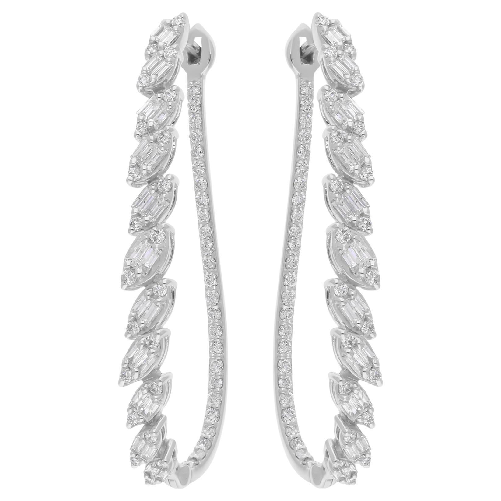 Véritable 1.26 Carat SI/H Baguette Round Diamond Earrings 14 Karat White Gold Jewelry