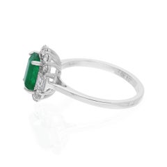 1.27 Carat Zambian Emerald and 0.54 Carat Diamond Wedding 14K White Gold Ring