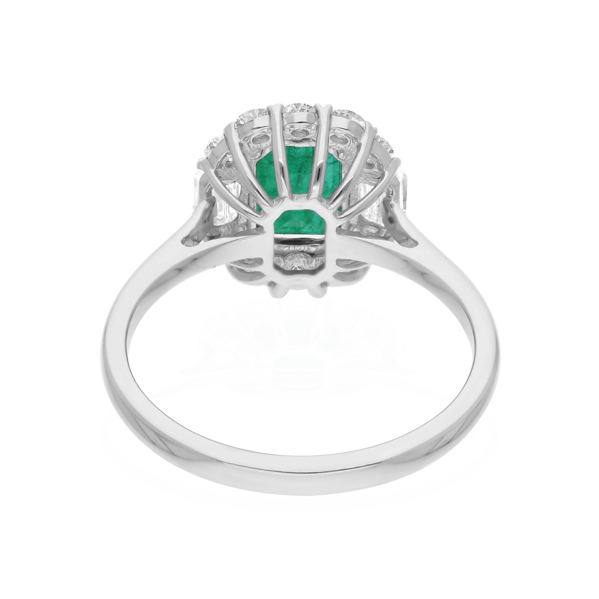 Modern Real 1.27 Carat Zambia Emerald 14 Karat White Gold 0.54 Carat SI/H Diamond Ring For Sale