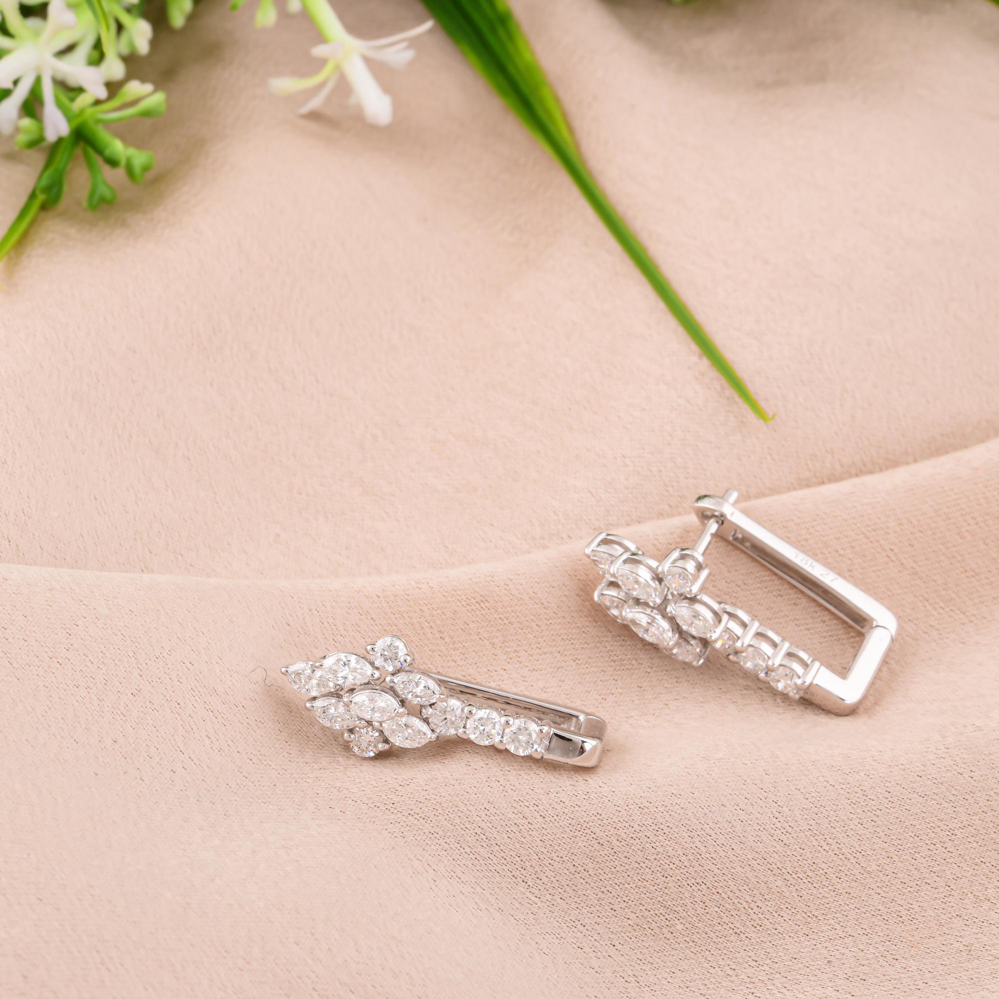 Modern Real 1.29 Carat SI/H Marquise Round Diamond Earrings 18 Karat White Gold Jewelry For Sale