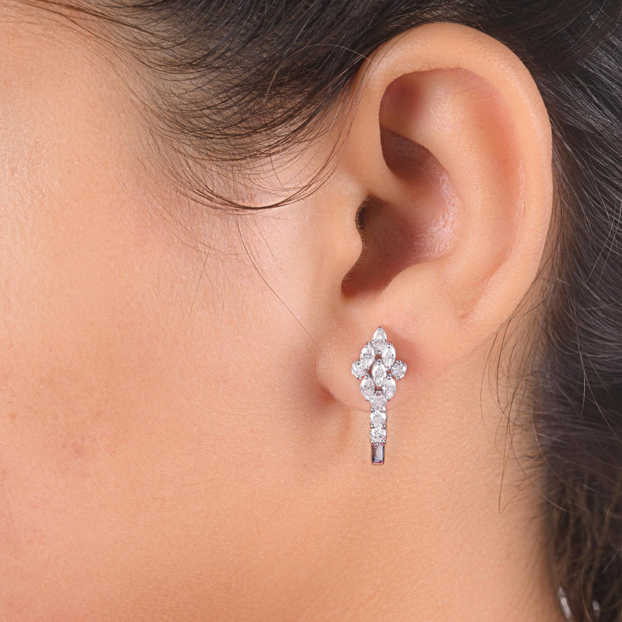 Marquise Cut Real 1.29 Carat SI/H Marquise Round Diamond Earrings 18 Karat White Gold Jewelry For Sale