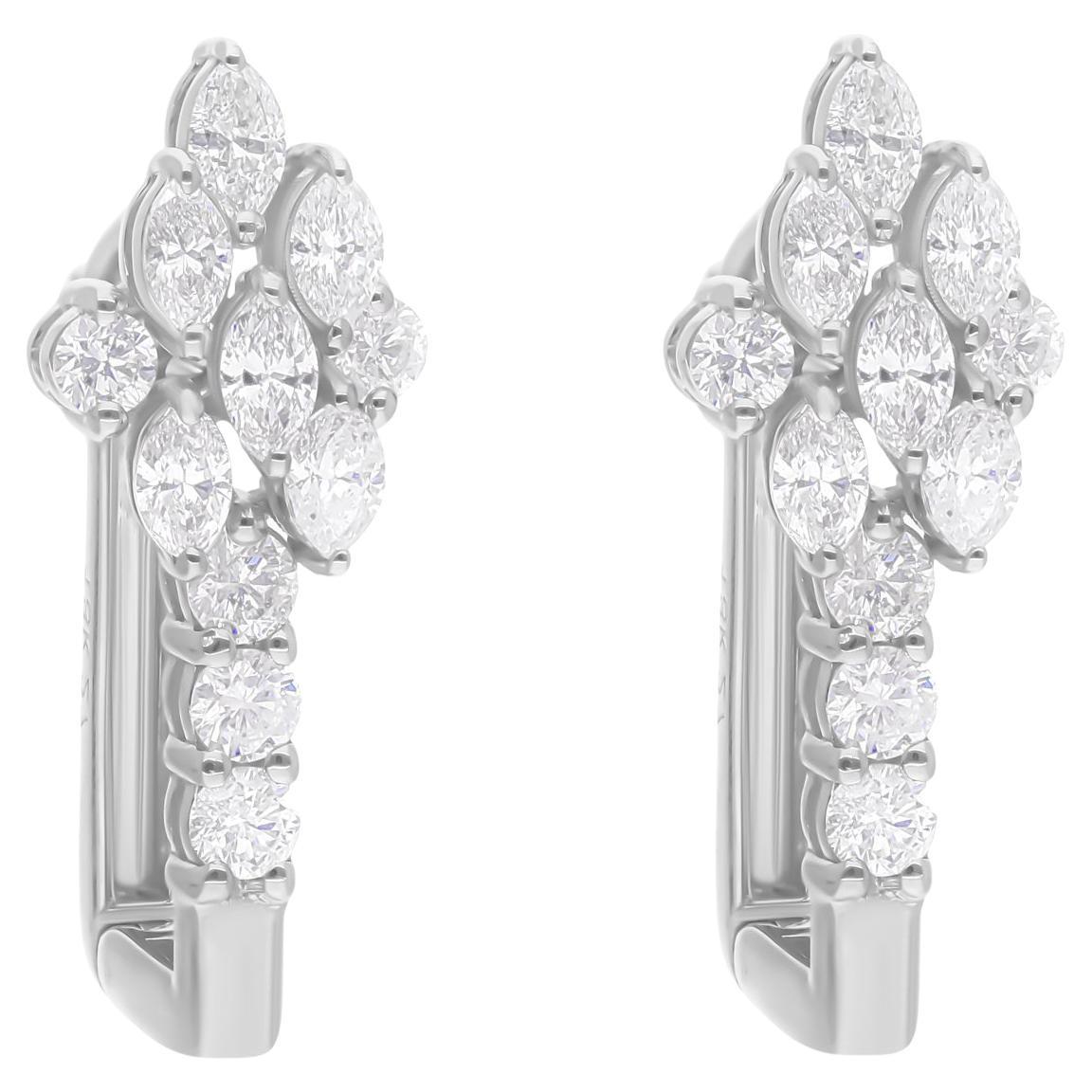Real 1.29 Carat SI/H Marquise Round Diamond Earrings 18 Karat White Gold Jewelry For Sale