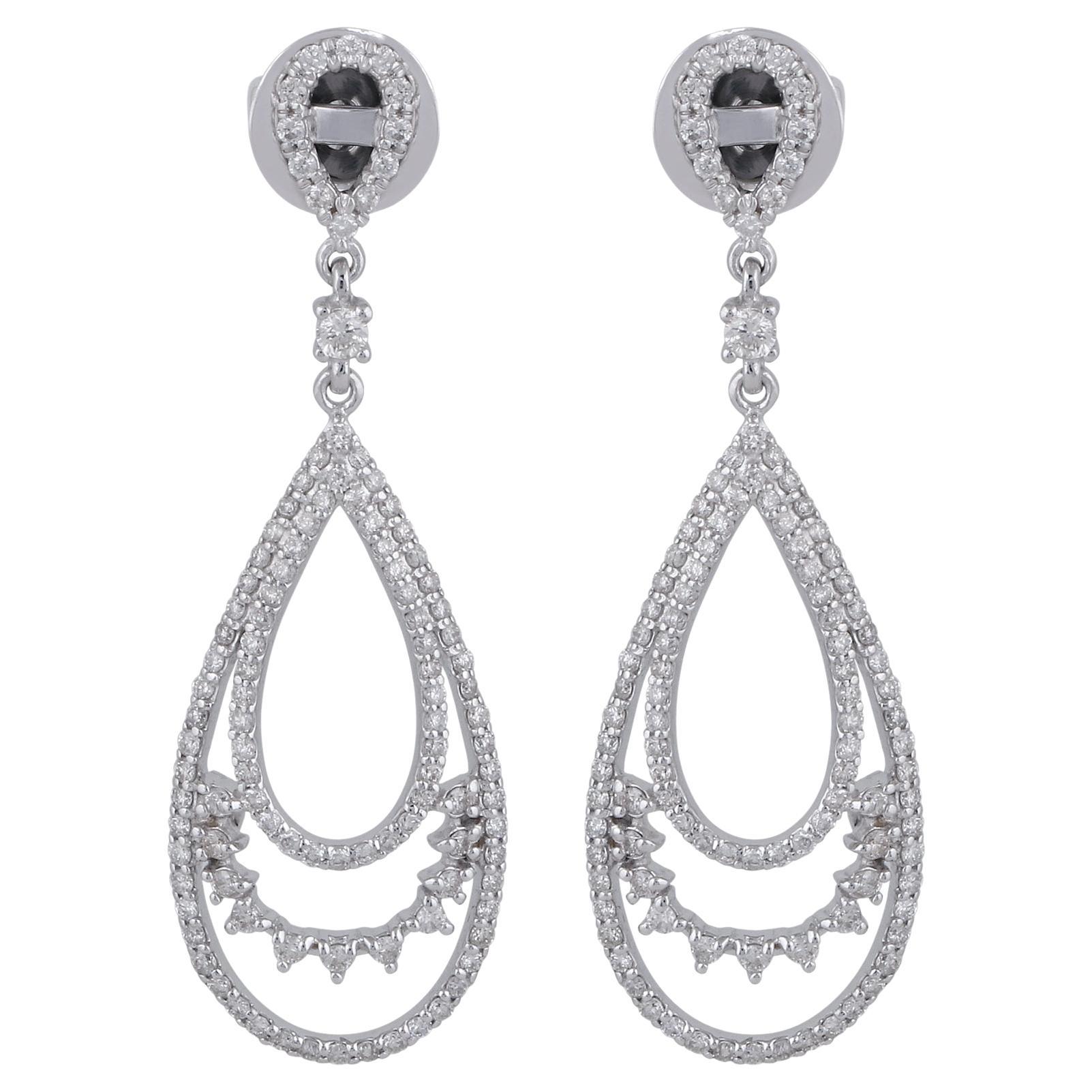 Real 1.3 Carat SI Clarity HI Color Diamond Dangle Earrings 14 Karat White Gold