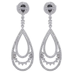 Real 1.3 Carat SI Clarity HI Color Diamond Dangle Earrings 14 Karat White Gold