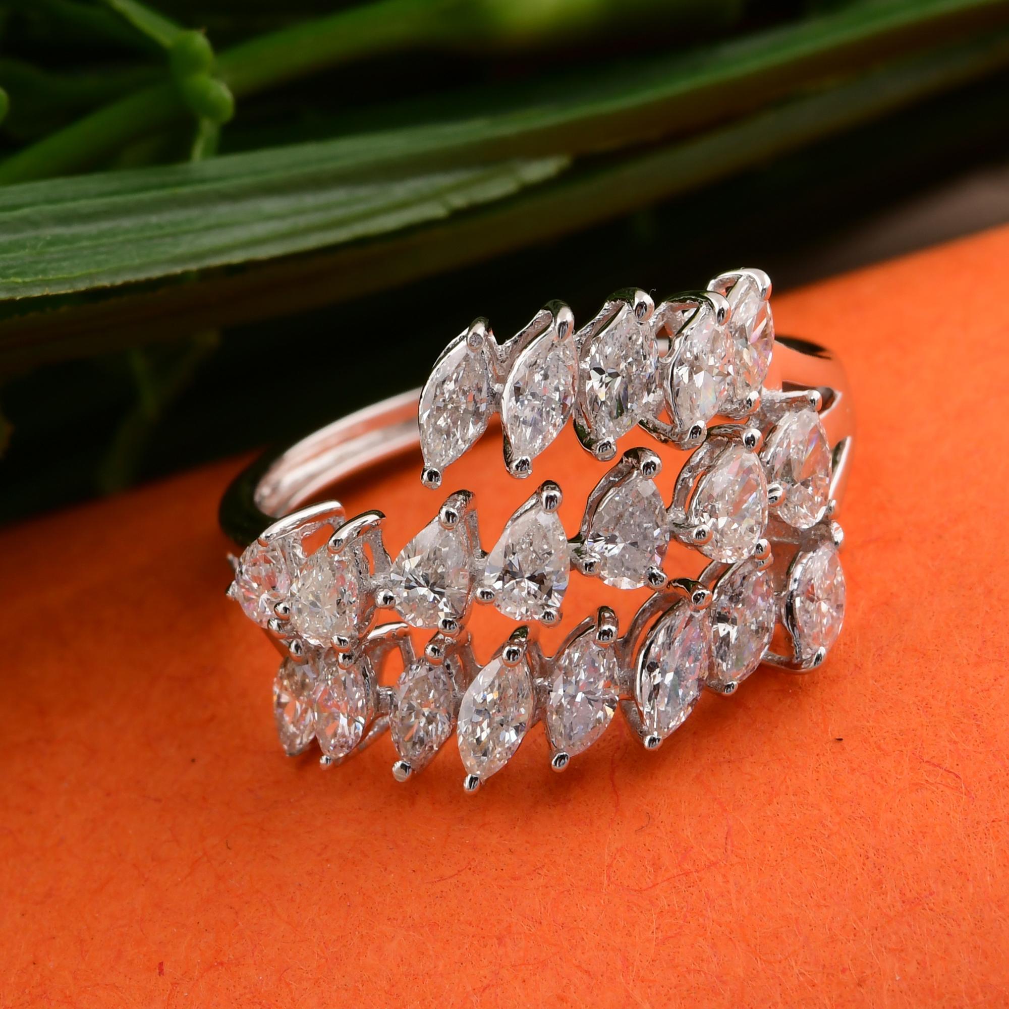 Moderno Anello con diamante reale da 1,3 carati SI/H Marquise Pear Brilliante, oro bianco 18 carati in vendita