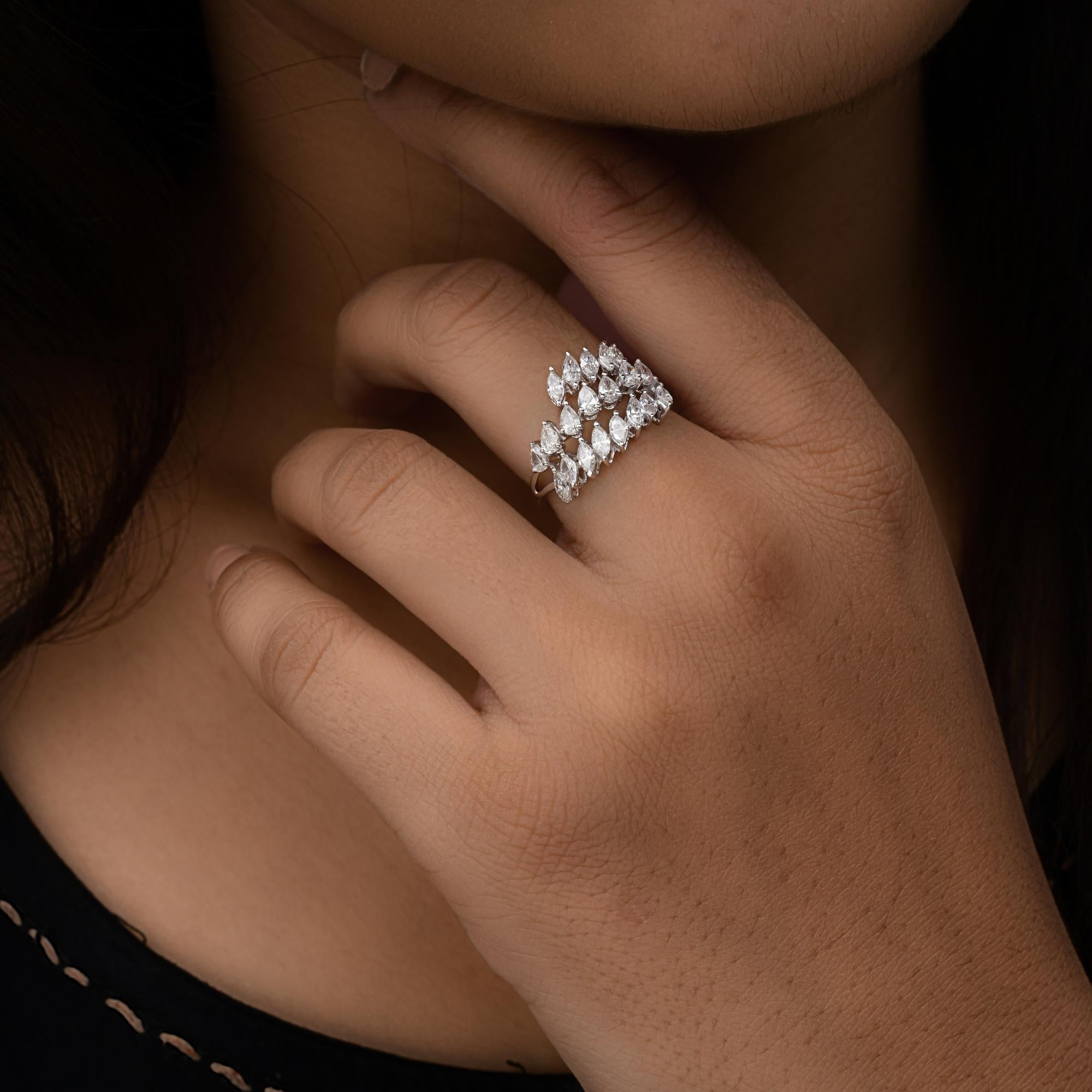 Taglio a goccia Anello con diamante reale da 1,3 carati SI/H Marquise Pear Brilliante, oro bianco 18 carati in vendita